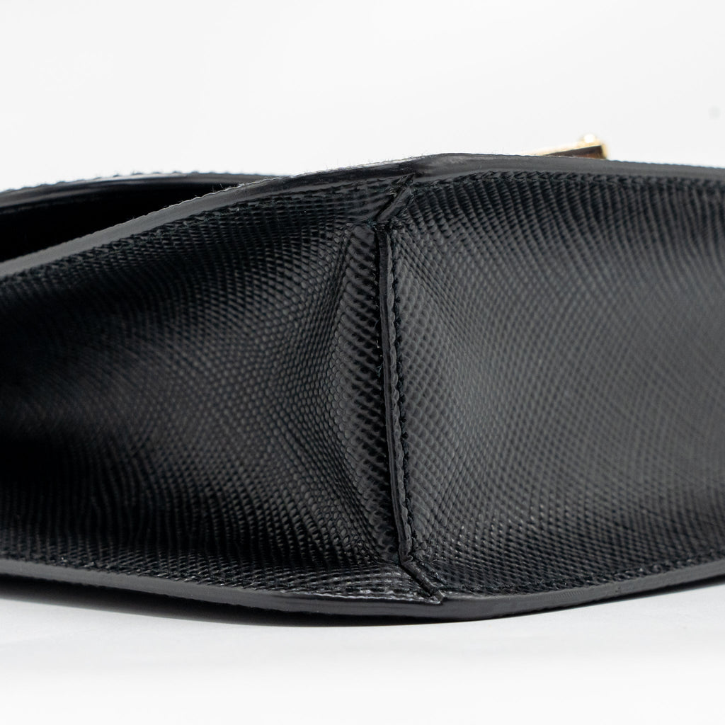 Prada Saffiano Leather Flap Shoulder Bag Calfskin Black GHW