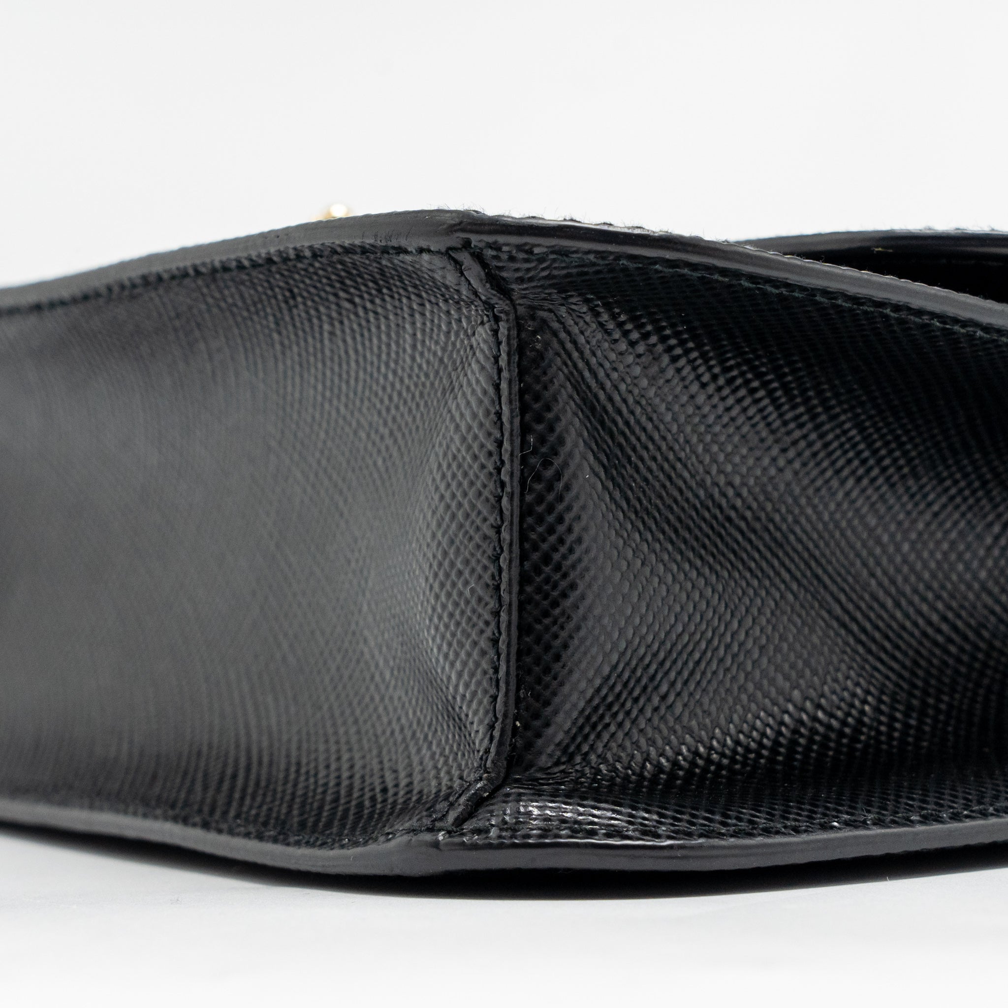 Prada Saffiano Leather Flap Shoulder Bag Calfskin Black GHW