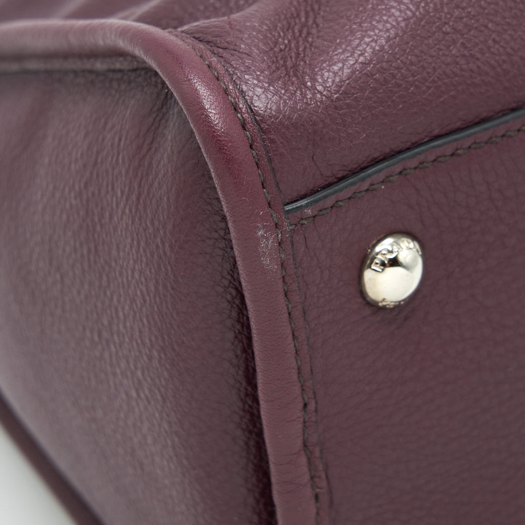Prada Vitello Phenix Bauletto Tote Bag Grained Calfskin Burgundy SHW