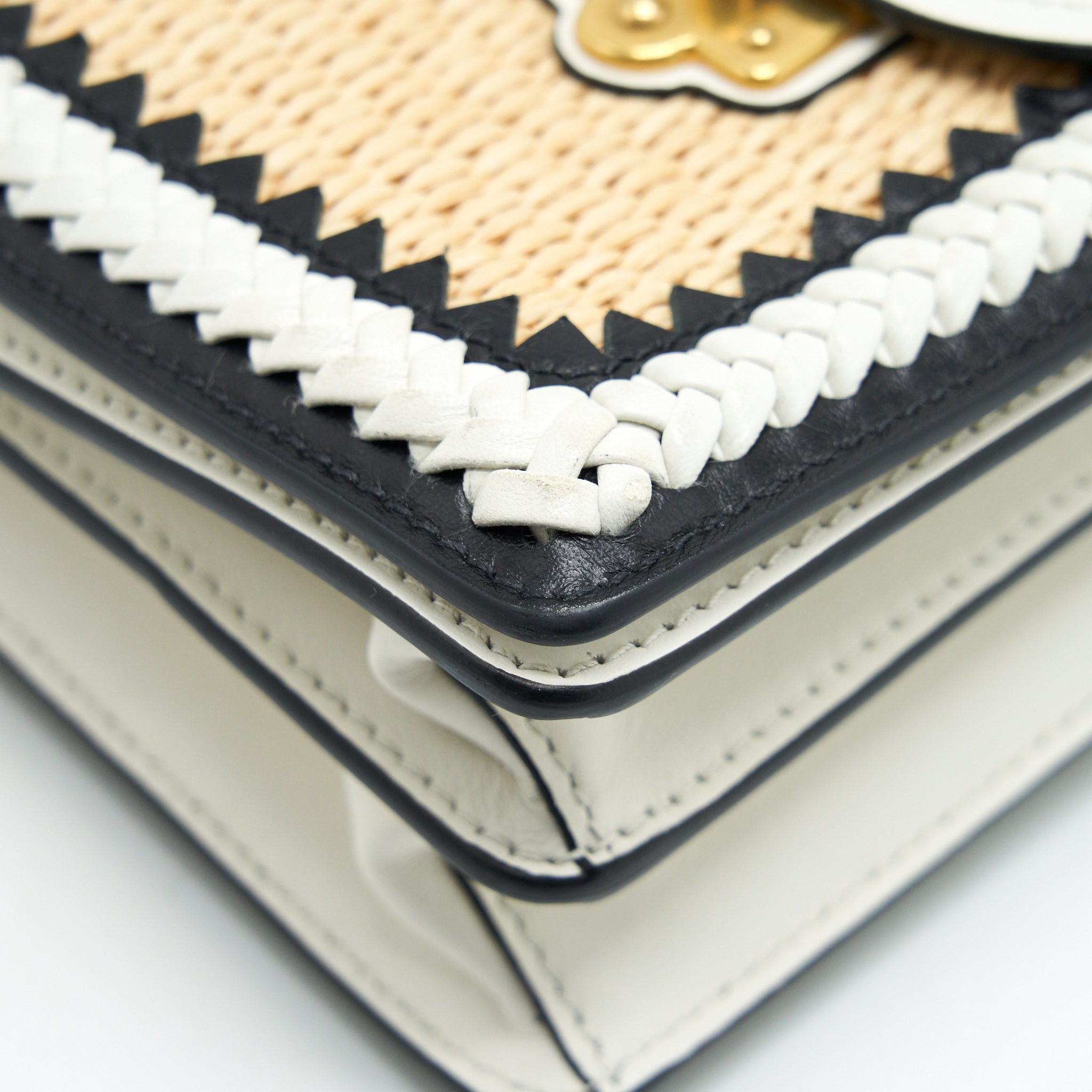 Prada City Calf Raffia Saffiano Cahier Bag White