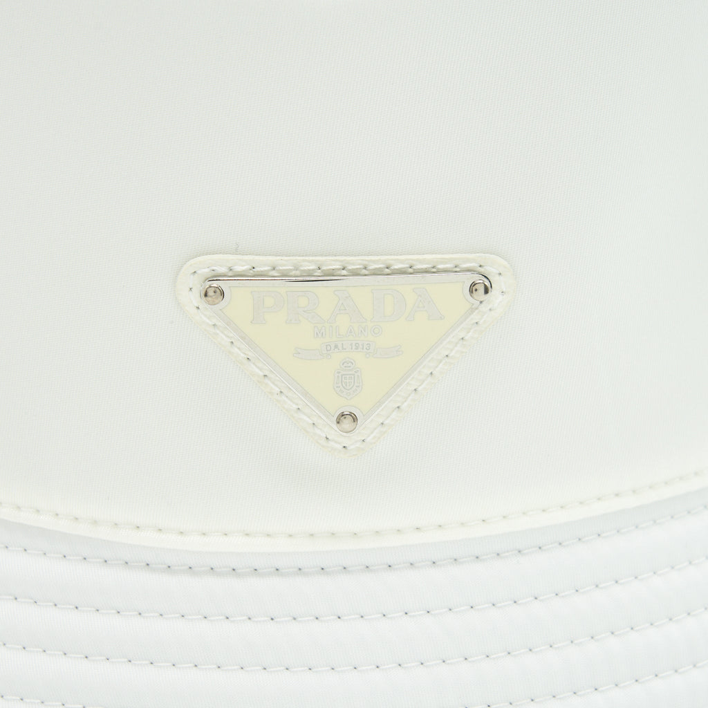 Prada Size M Nylon Bucket Hat In White