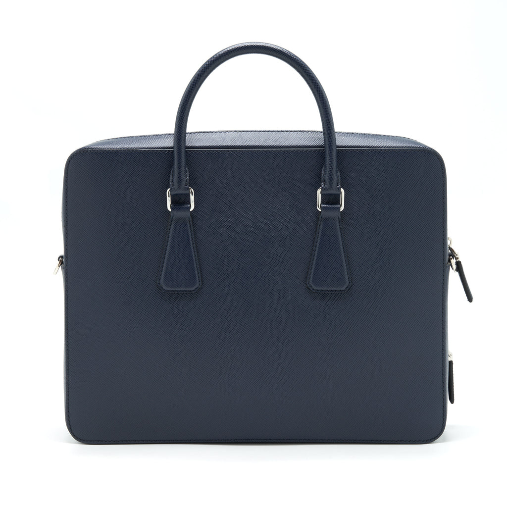 Prada Saffiano Briefcase Navy SHW
