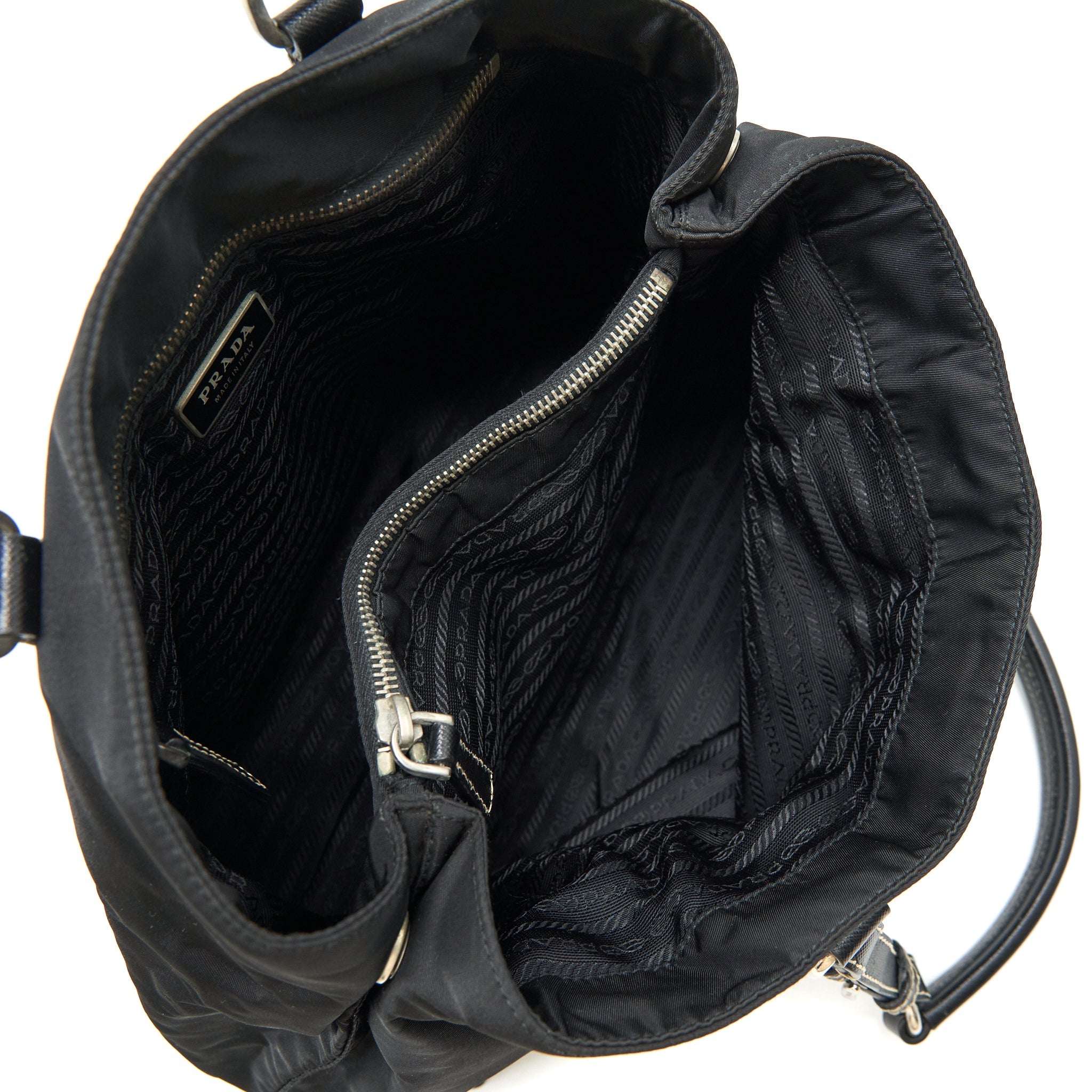 PRADA NYLON SHOULDER HAND BAG IN BLACK