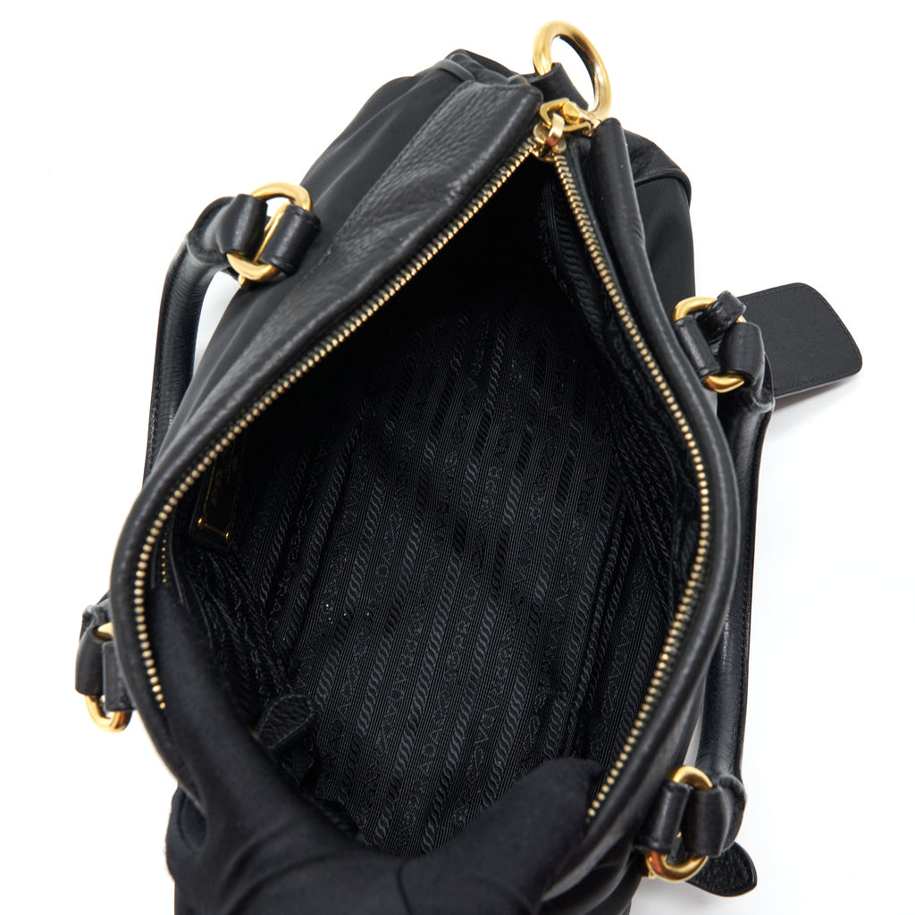 Prada Tessuto Handle Bag Nylon And Leather Black GHW