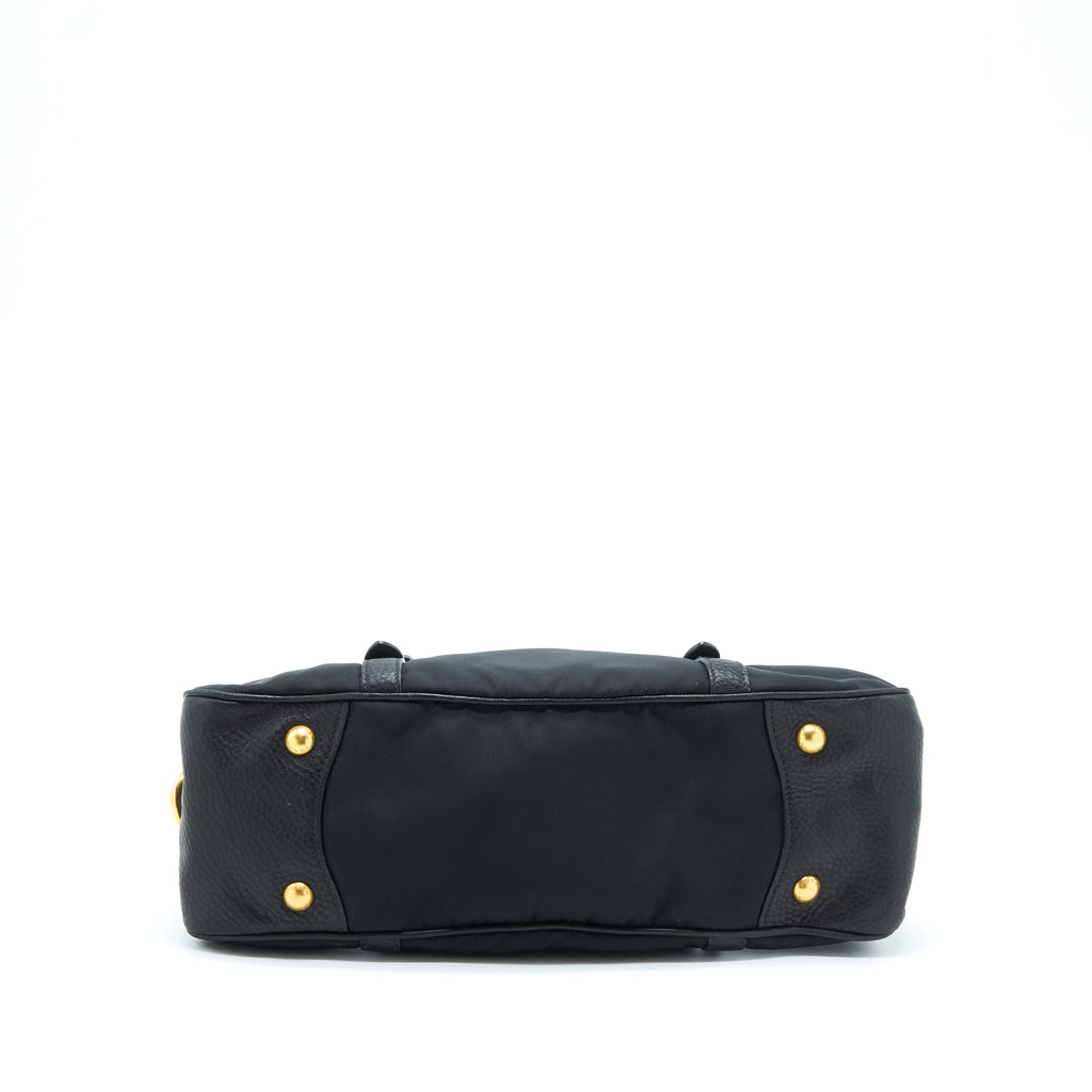 Prada Tessuto Handle Bag Nylon And Leather Black GHW