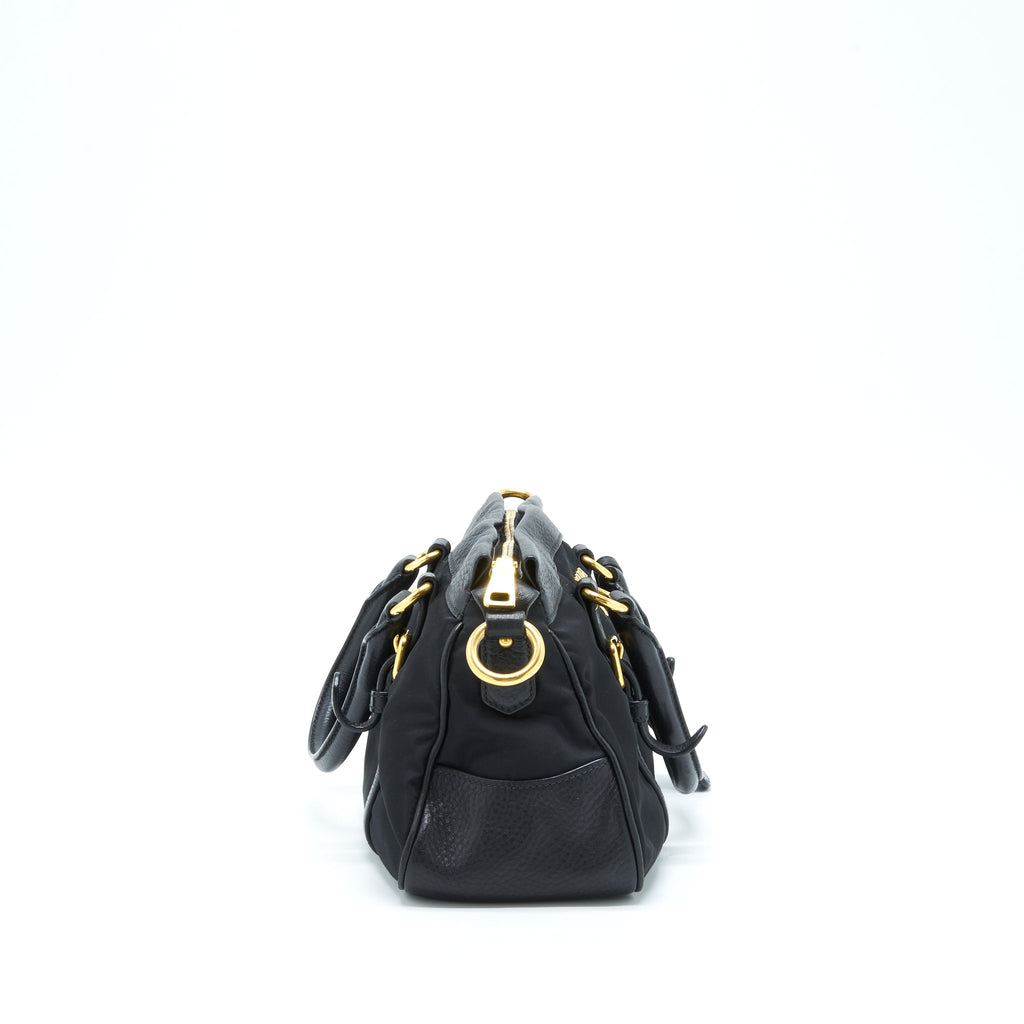 Prada Tessuto Handle Bag Nylon And Leather Black GHW