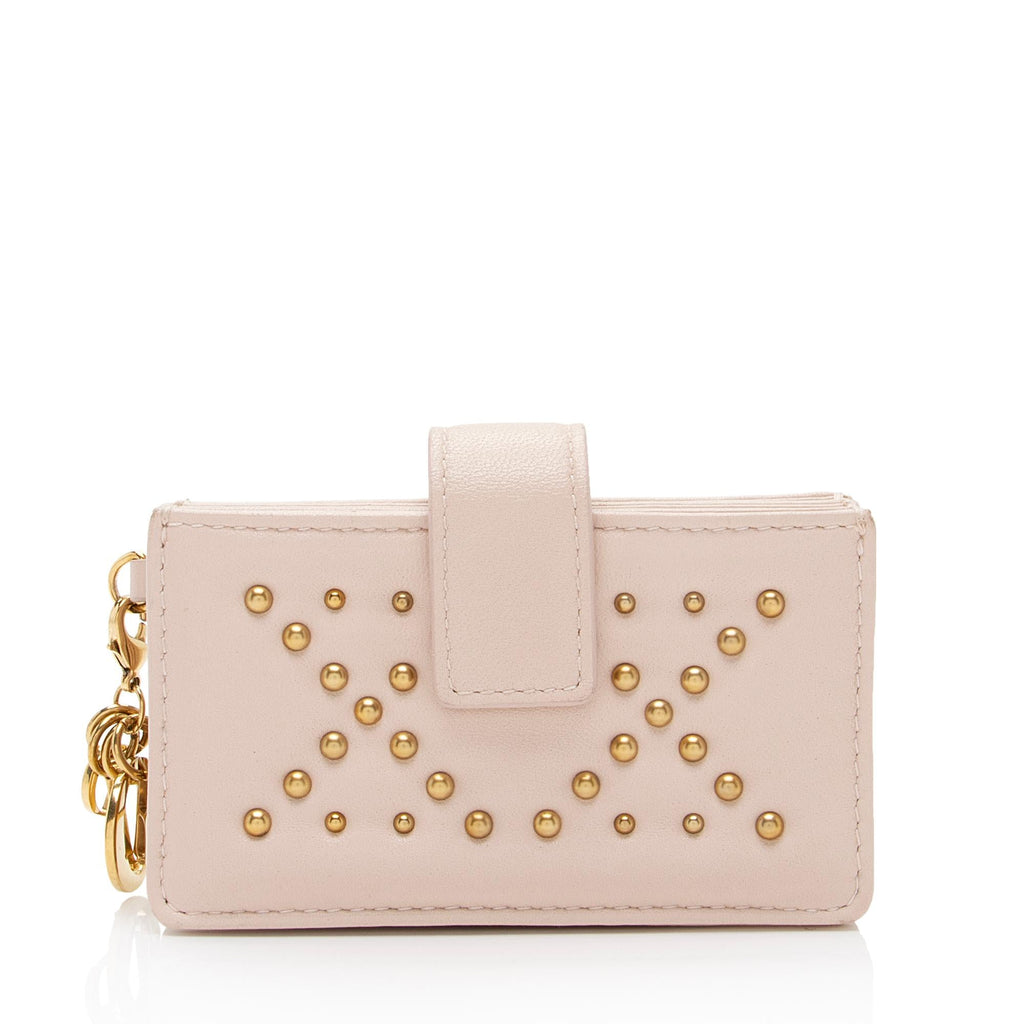 Dior Lambskin Studded Lady Dior 5-Gusset Card Holder (SHF-TOBEZh)