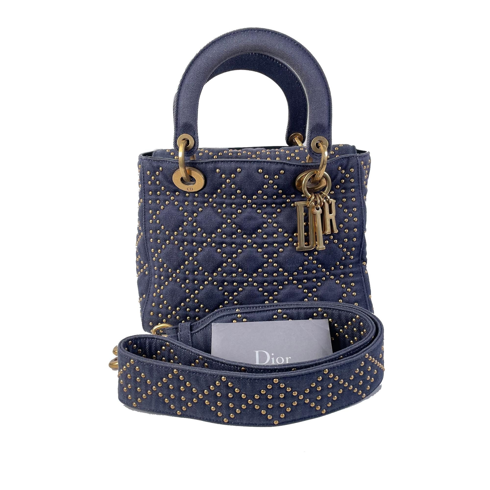 Dior Medium Studded Denim Supple Lady Dior (SHG-cNHN7T)