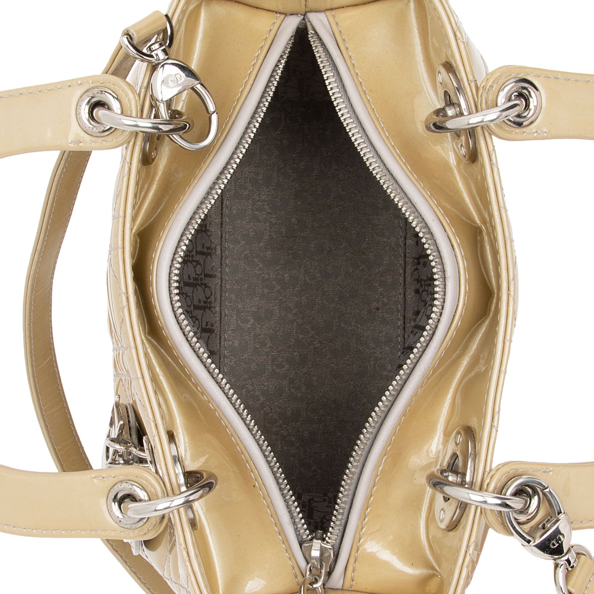 Dior Patent Leather Lady Dior Medium Tote (SHF-595Avu)