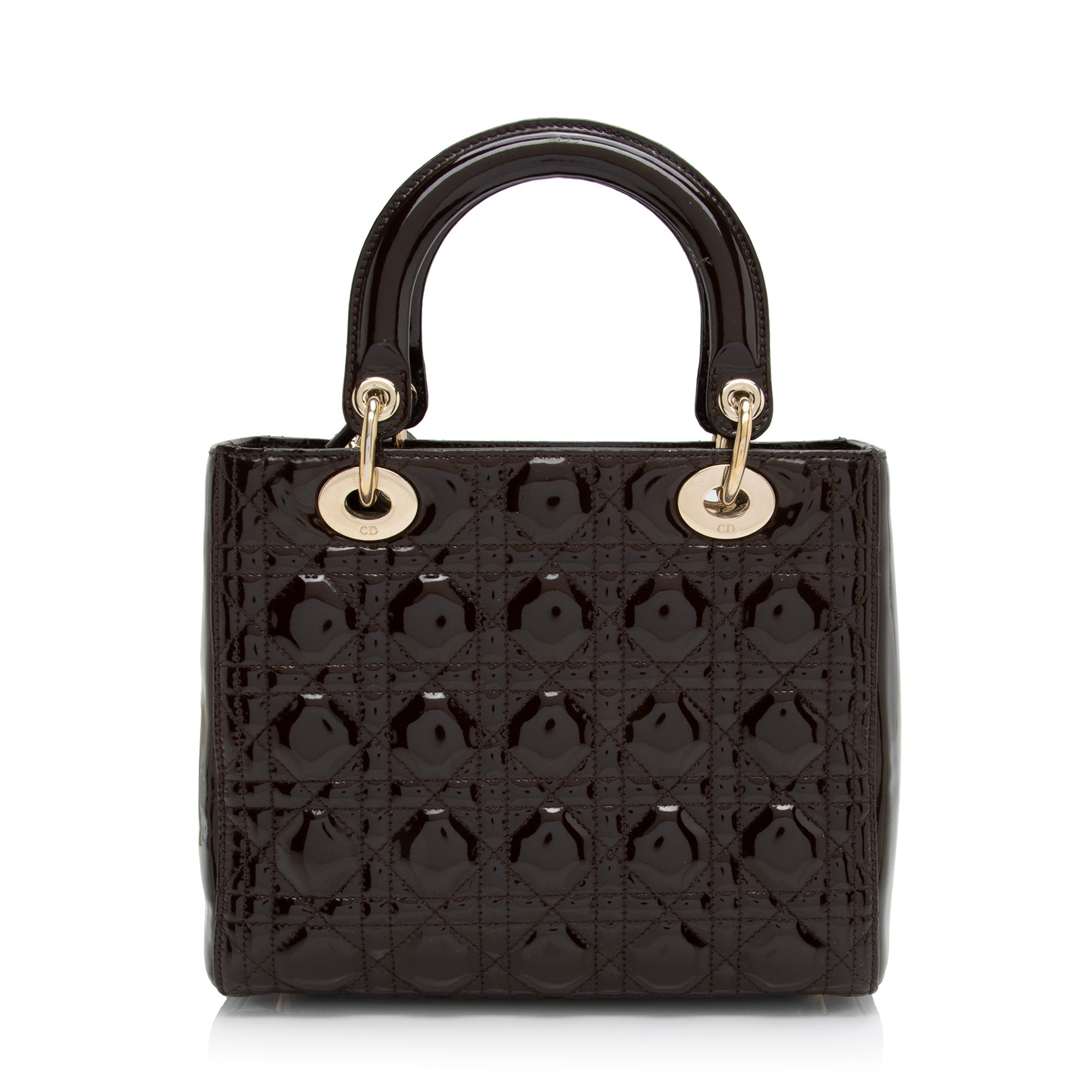 Dior Patent Leather Lady Dior Medium Tote (SHF-c6eBWA)