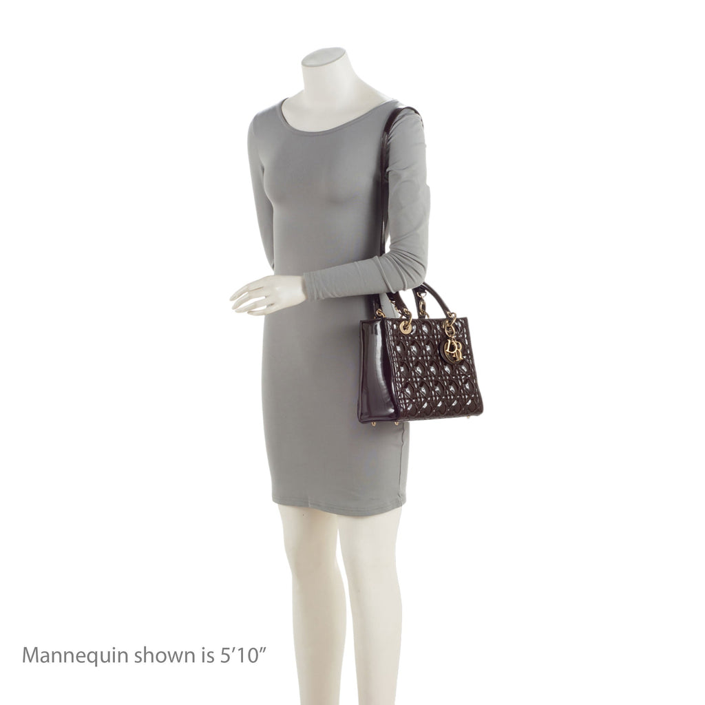 Dior Patent Leather Lady Dior Medium Tote (SHF-c6eBWA)