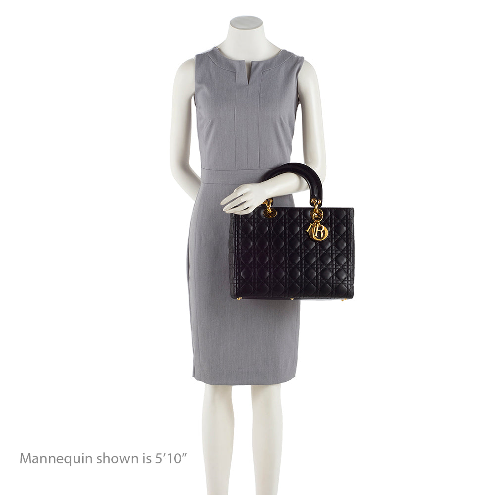 Dior Vintage Lambskin Lady Dior Large Tote (SHF-17064)