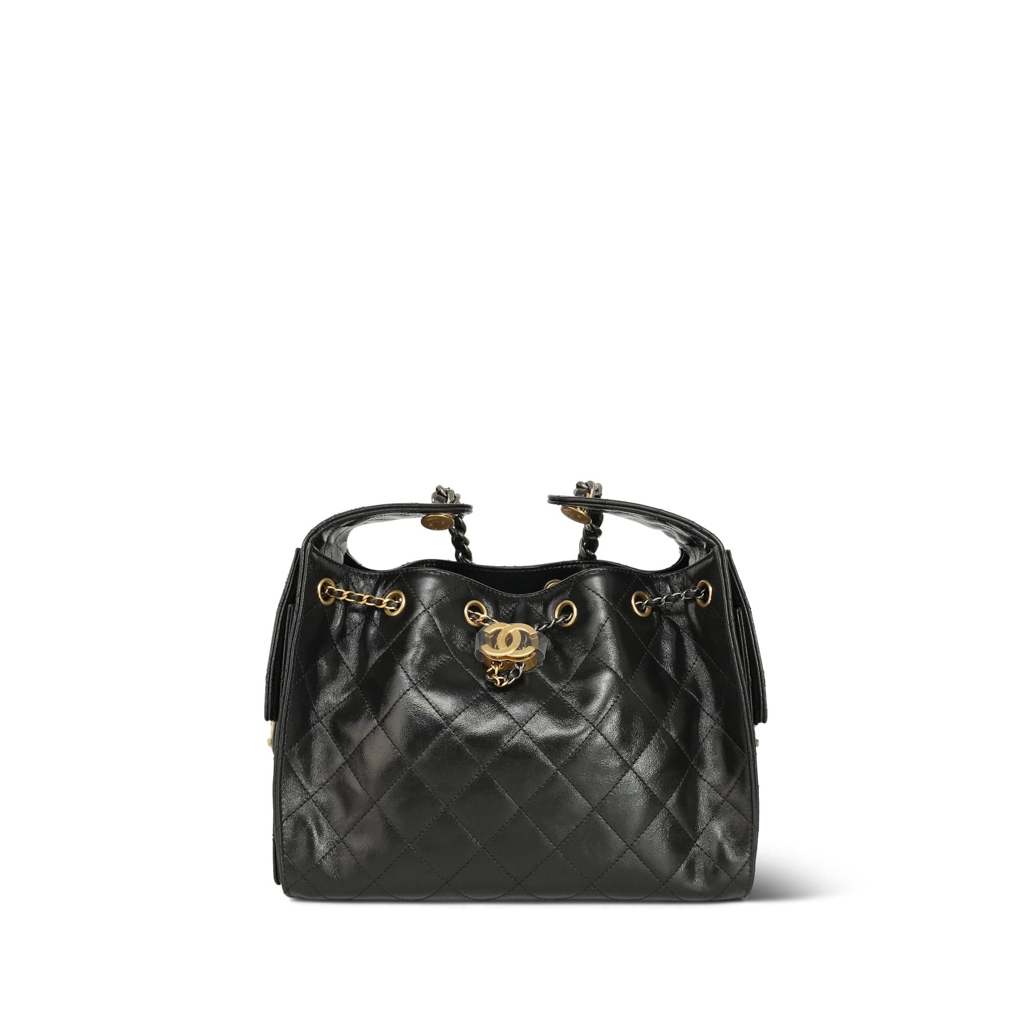 Chanel 25B Black Shiny Calfskin Quilted 25 Hobo Bag Small Mixed Hardware