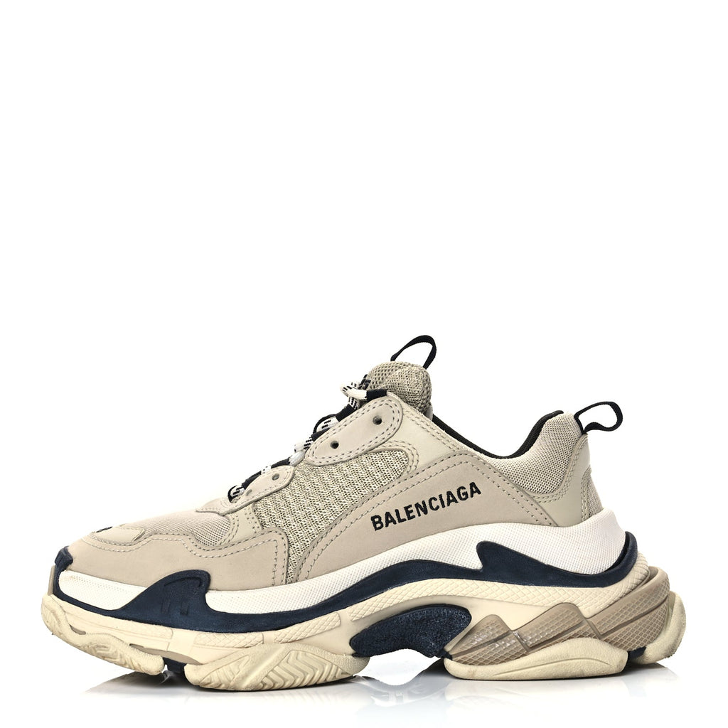 Balenciaga Fabric Mesh Womens Triple S Sneakers 38 Beige Black