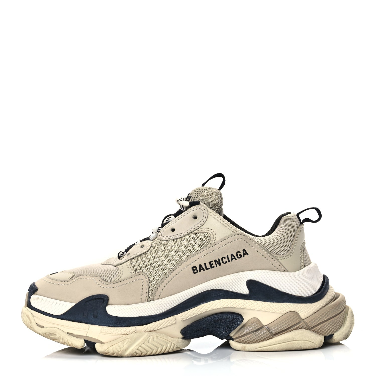 Balenciaga Fabric Mesh Womens Triple S Sneakers 38 Beige Black