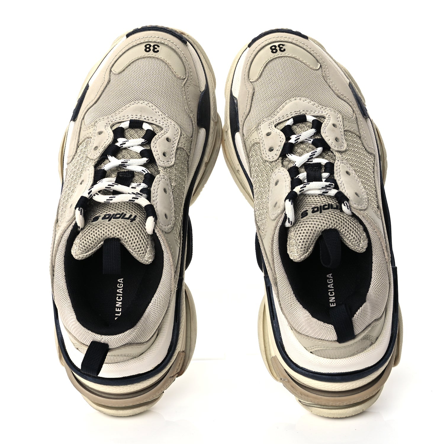 Balenciaga Fabric Mesh Womens Triple S Sneakers 38 Beige Black