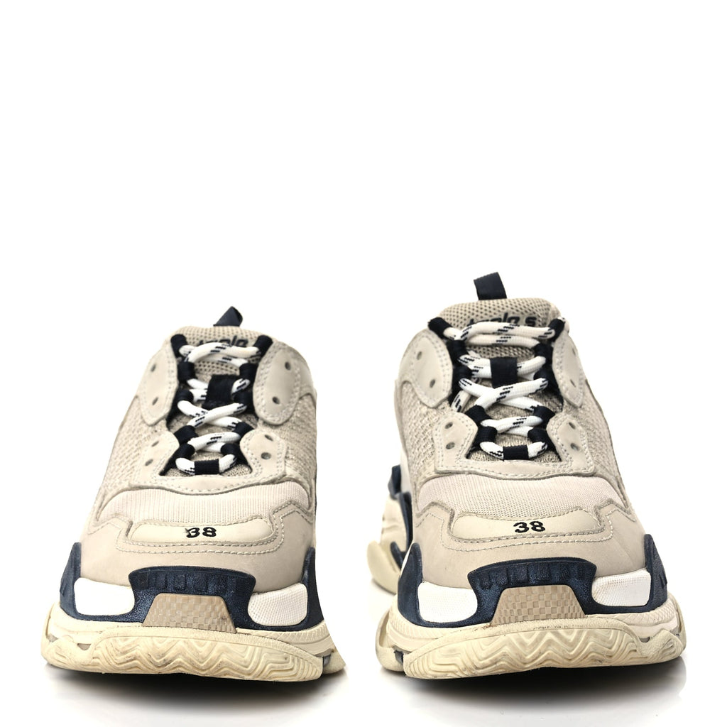 Balenciaga Fabric Mesh Womens Triple S Sneakers 38 Beige Black