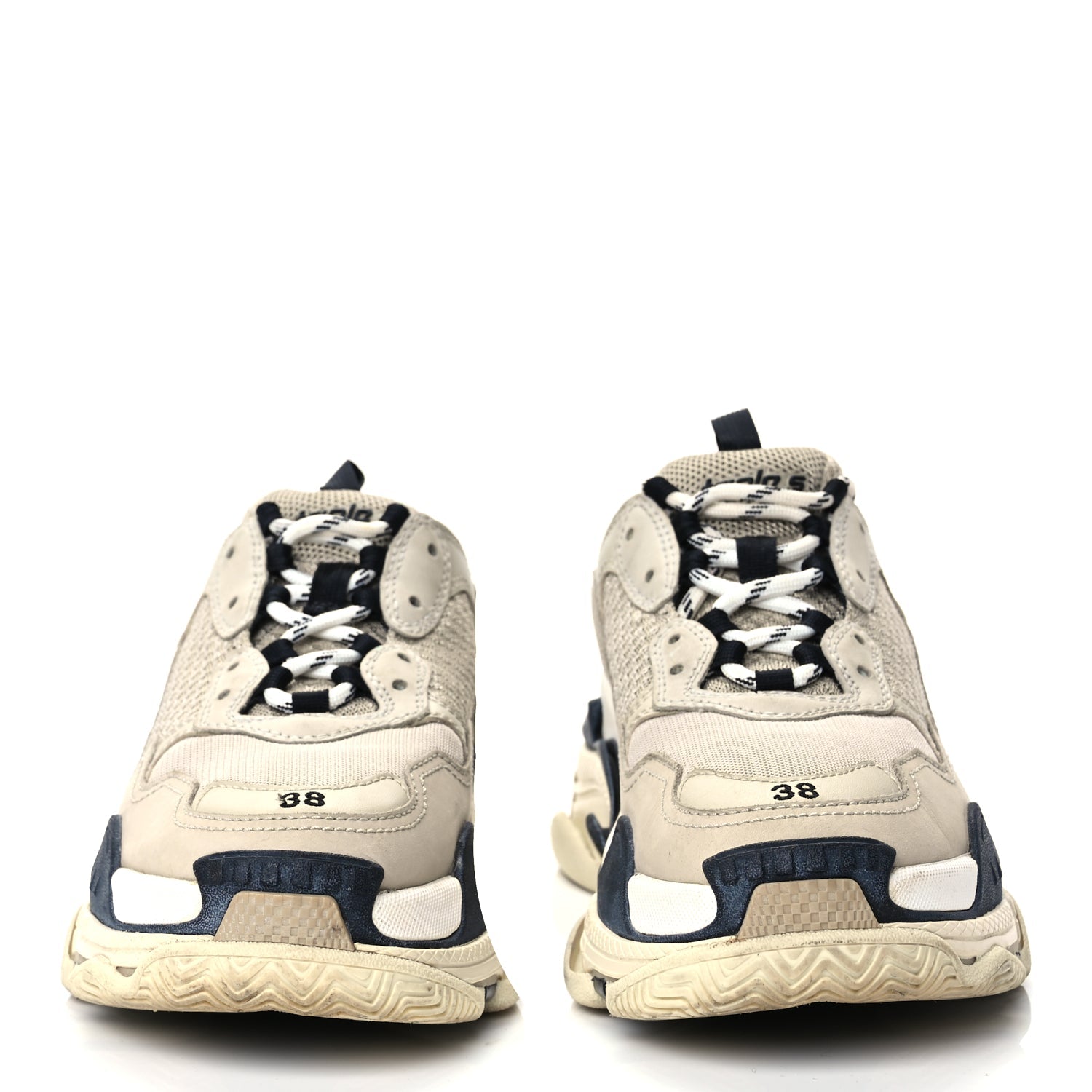 Balenciaga Fabric Mesh Womens Triple S Sneakers 38 Beige Black
