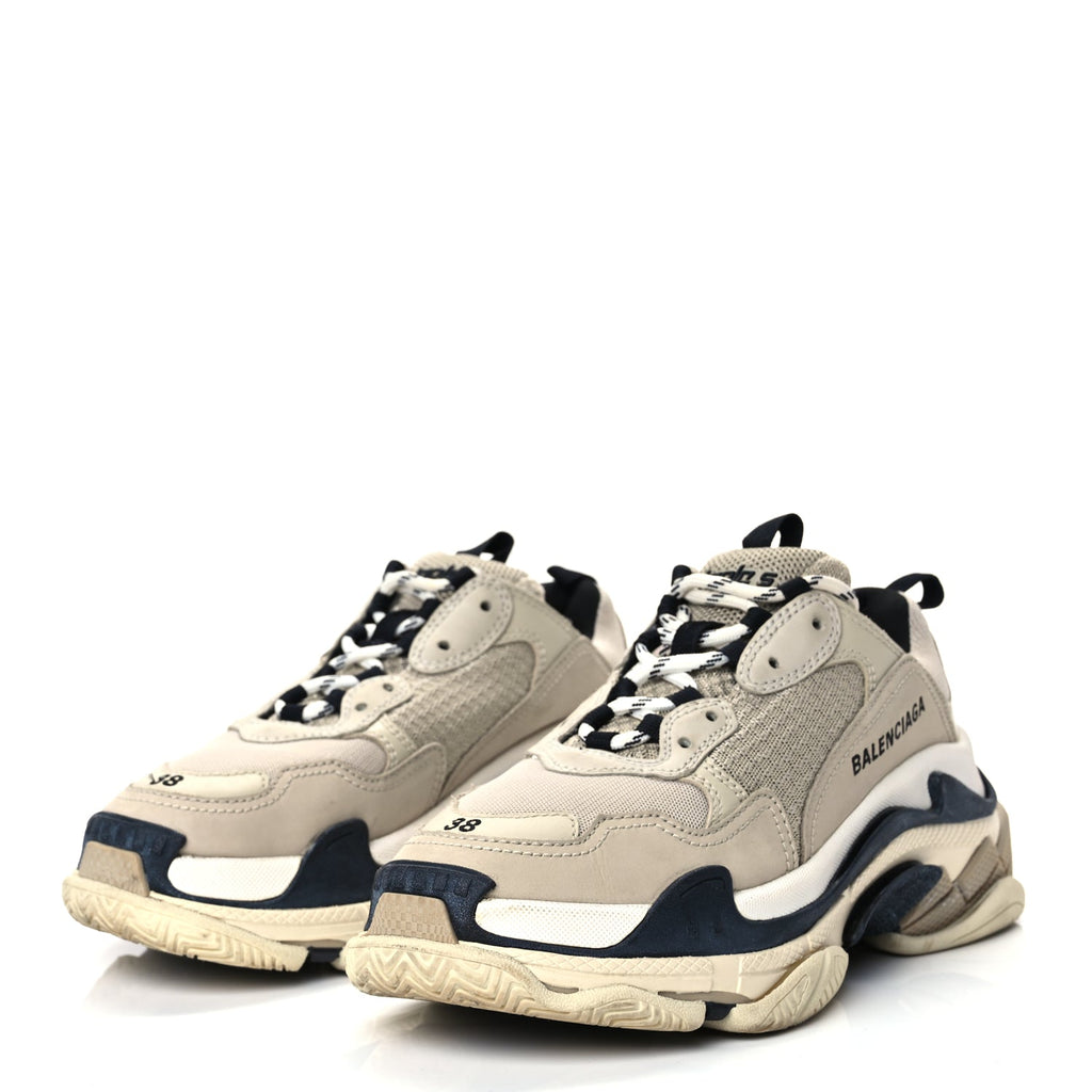 Balenciaga Fabric Mesh Womens Triple S Sneakers 38 Beige Black