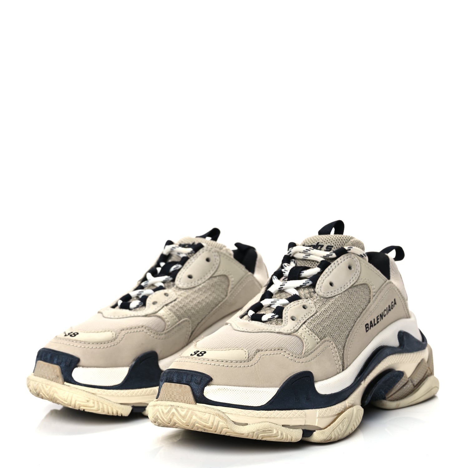 Balenciaga Fabric Mesh Womens Triple S Sneakers 38 Beige Black