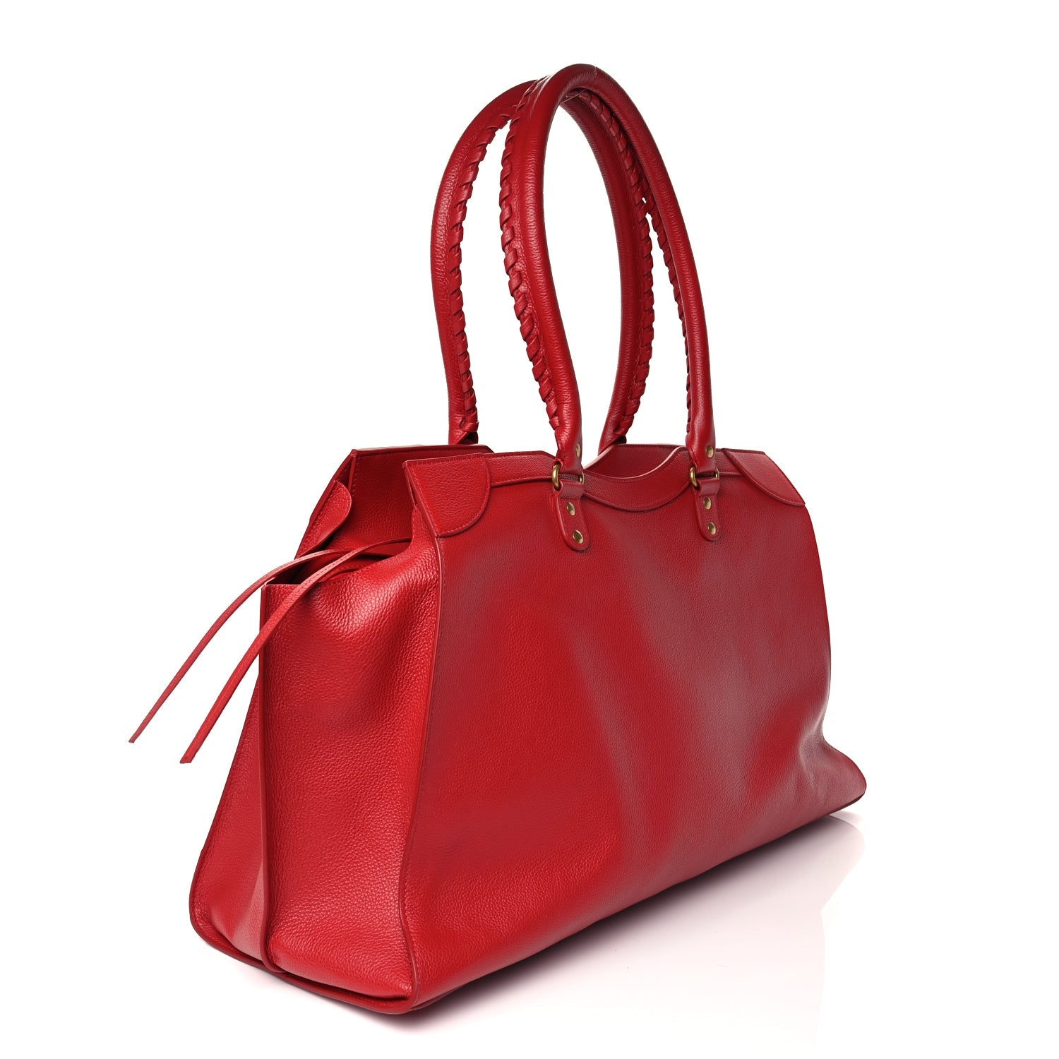 Balenciaga Grained Calfskin Neo Classic Gold Hardware Large Top Handle Bag Medium Red