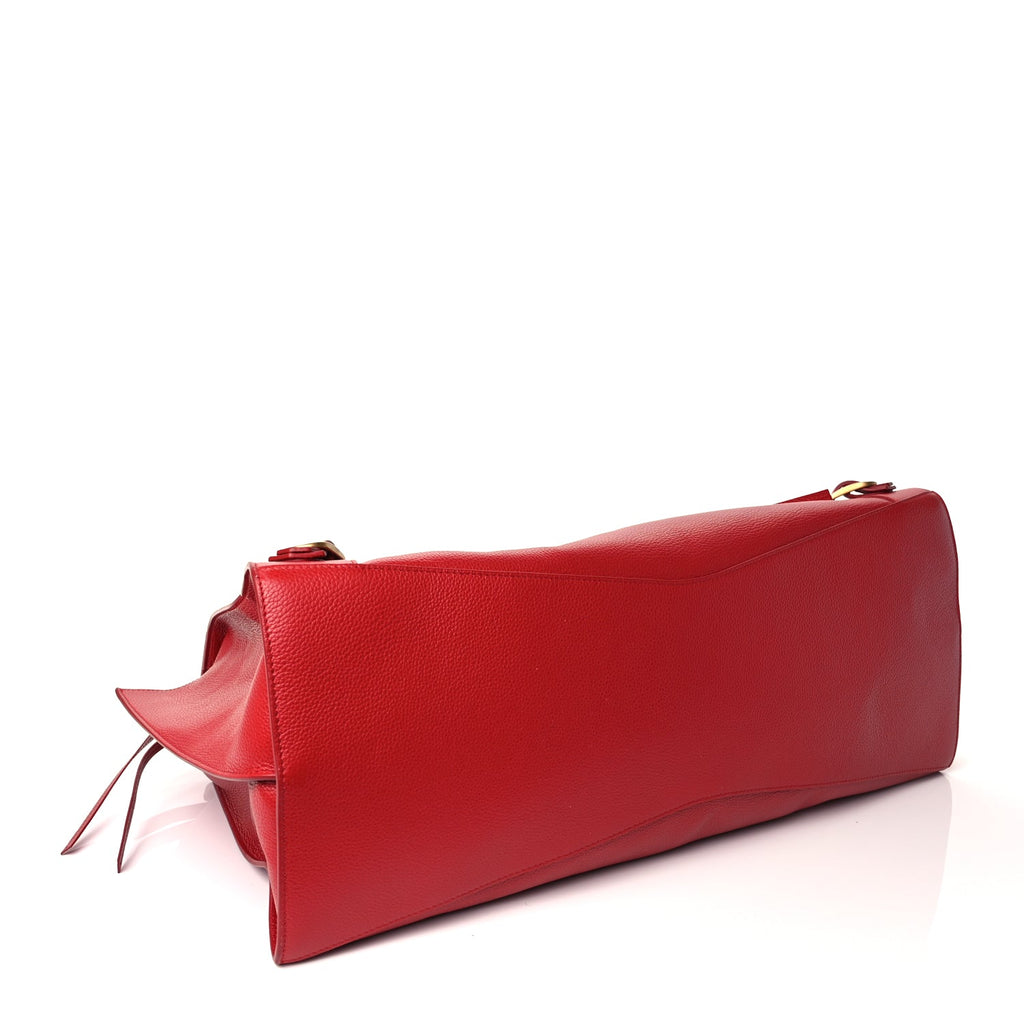 Balenciaga Grained Calfskin Neo Classic Gold Hardware Large Top Handle Bag Medium Red