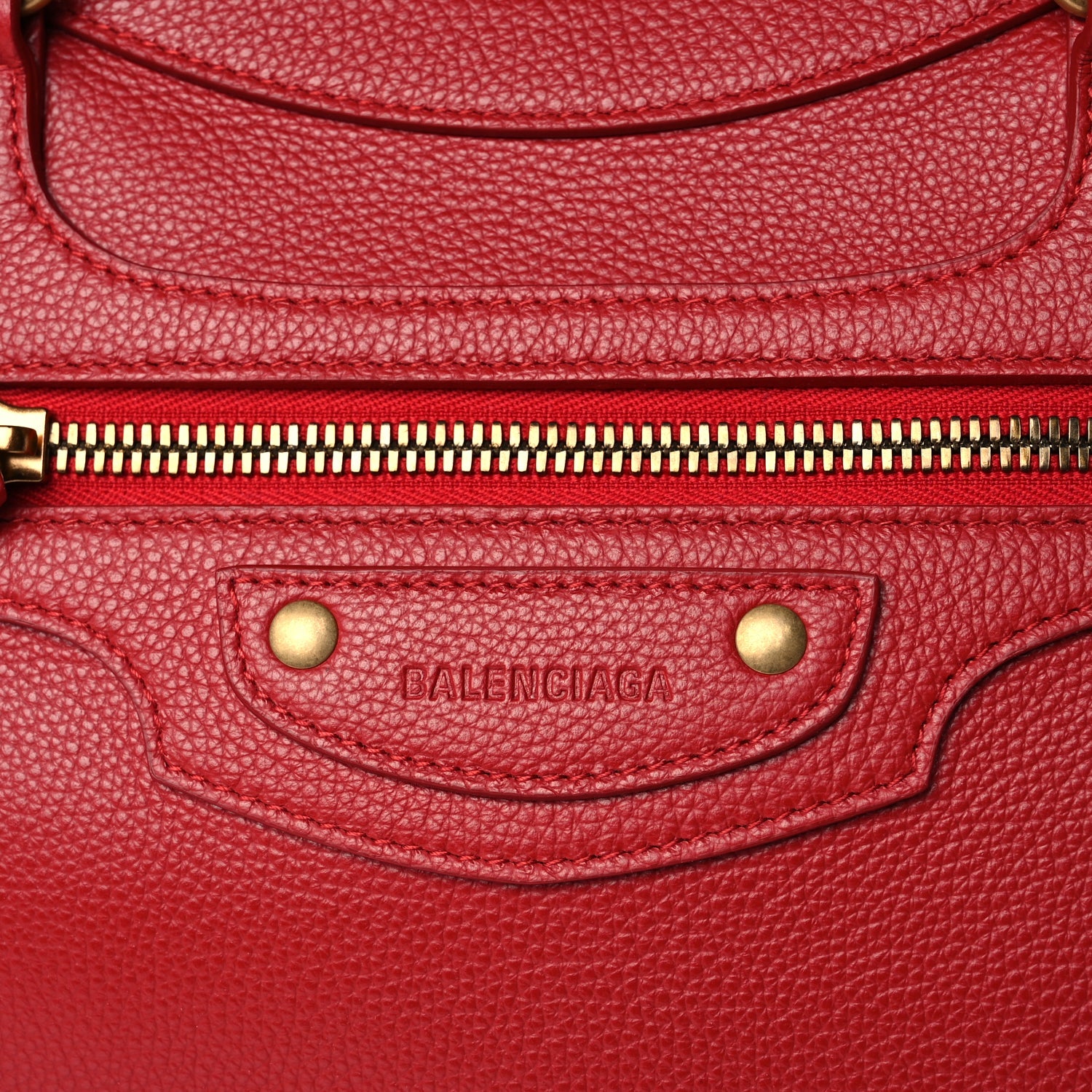 Balenciaga Grained Calfskin Neo Classic Gold Hardware Large Top Handle Bag Medium Red