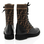 Fendi FF Stretch Fabric Calfskin Rockoko Biker Boots - Size 9.5 / 39.5