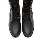 Fendi FF Stretch Fabric Calfskin Rockoko Biker Boots - Size 9.5 / 39.5