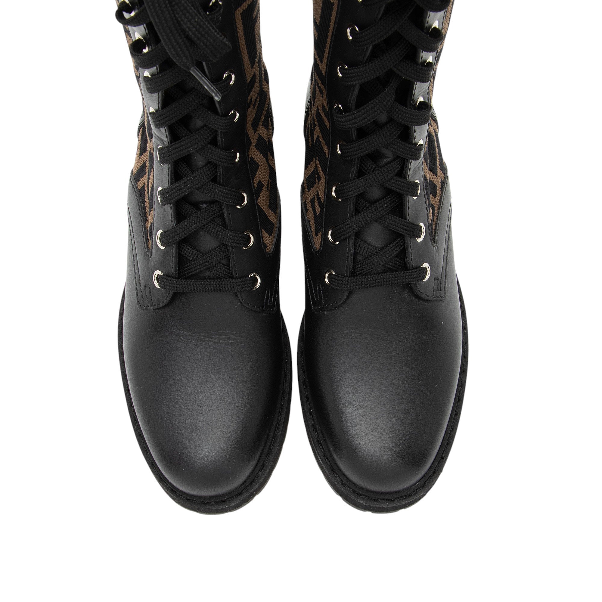 Fendi FF Stretch Fabric Calfskin Rockoko Biker Boots - Size 9.5 / 39.5