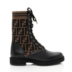 Fendi FF Stretch Fabric Calfskin Rockoko Biker Boots - Size 9.5 / 39.5