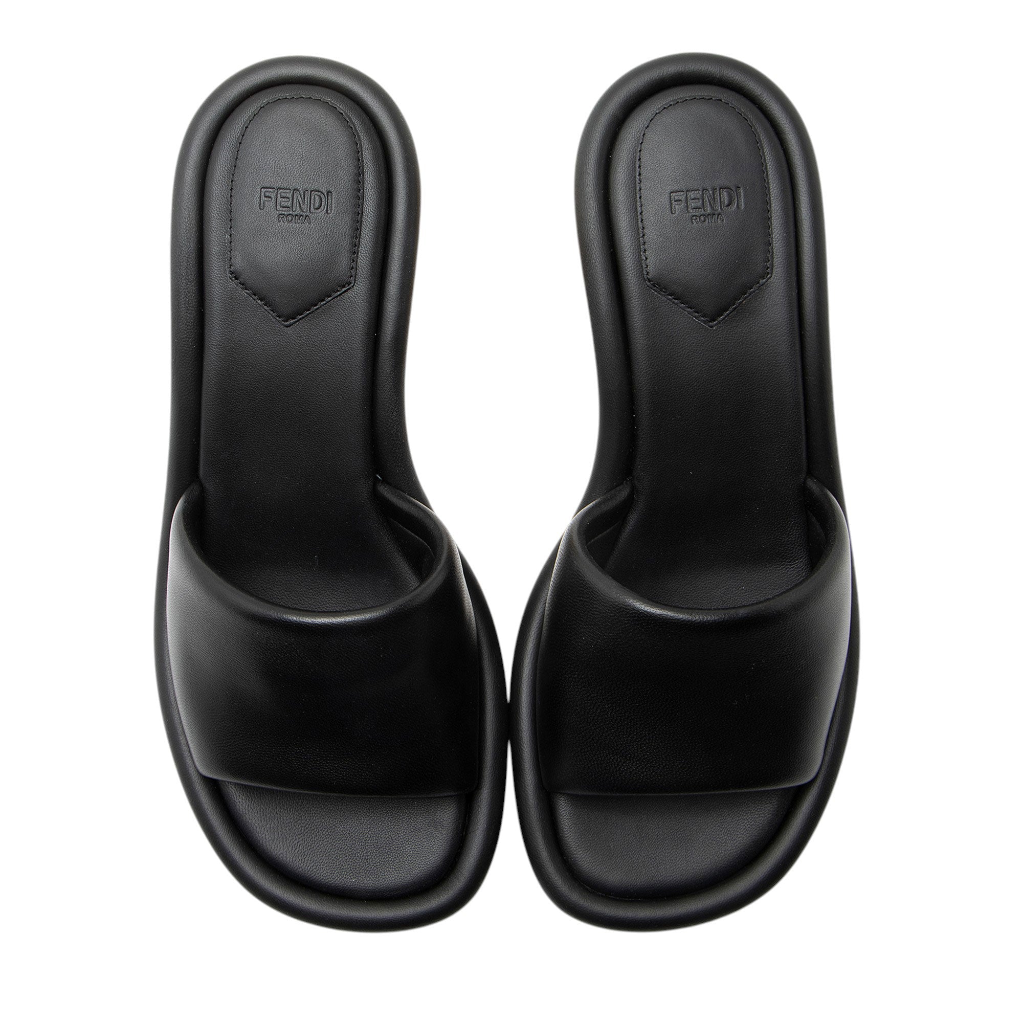 Fendi Leather Baguette FF Cutout Heel Mules - Size 7.5 / 37.5