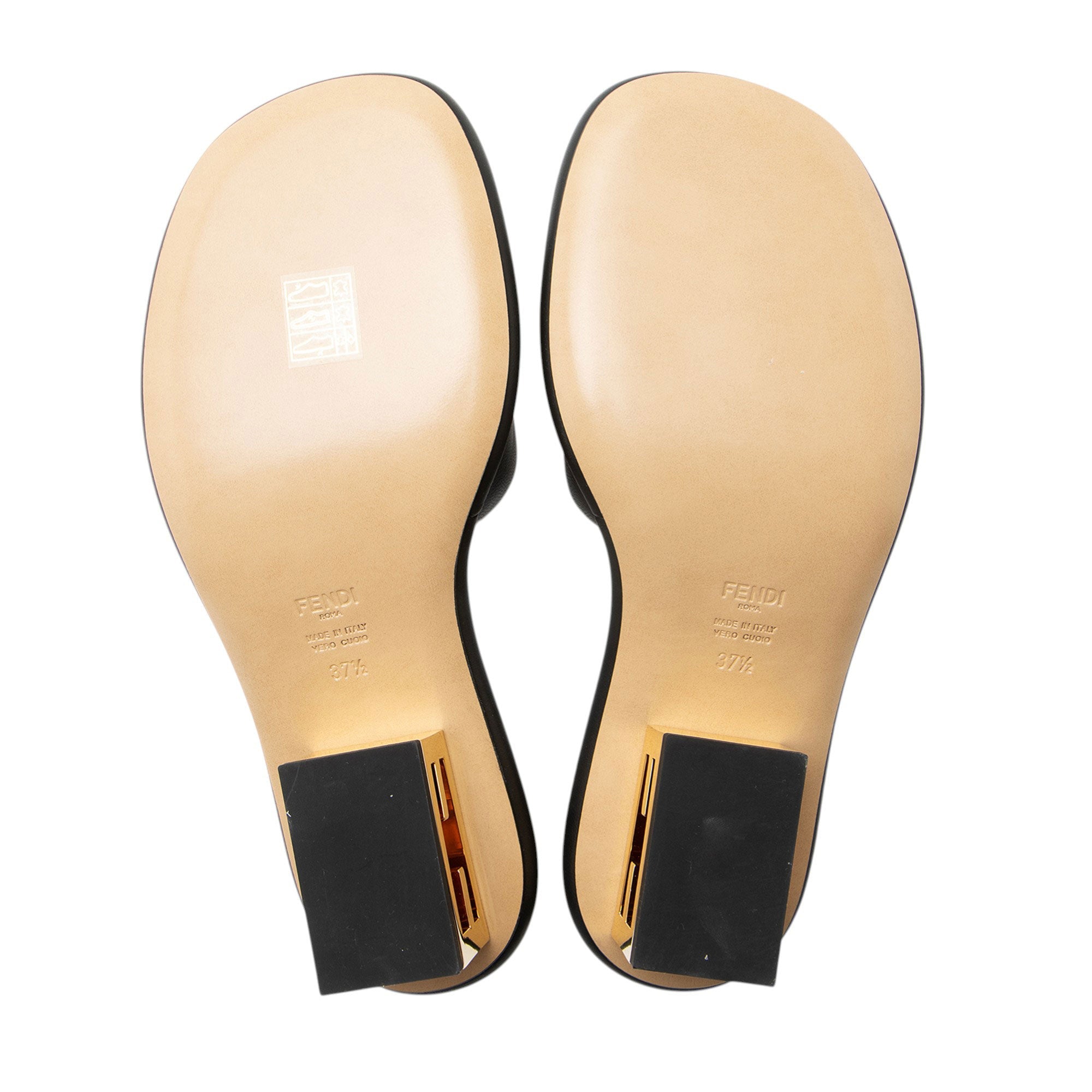 Fendi Leather Baguette FF Cutout Heel Mules - Size 7.5 / 37.5
