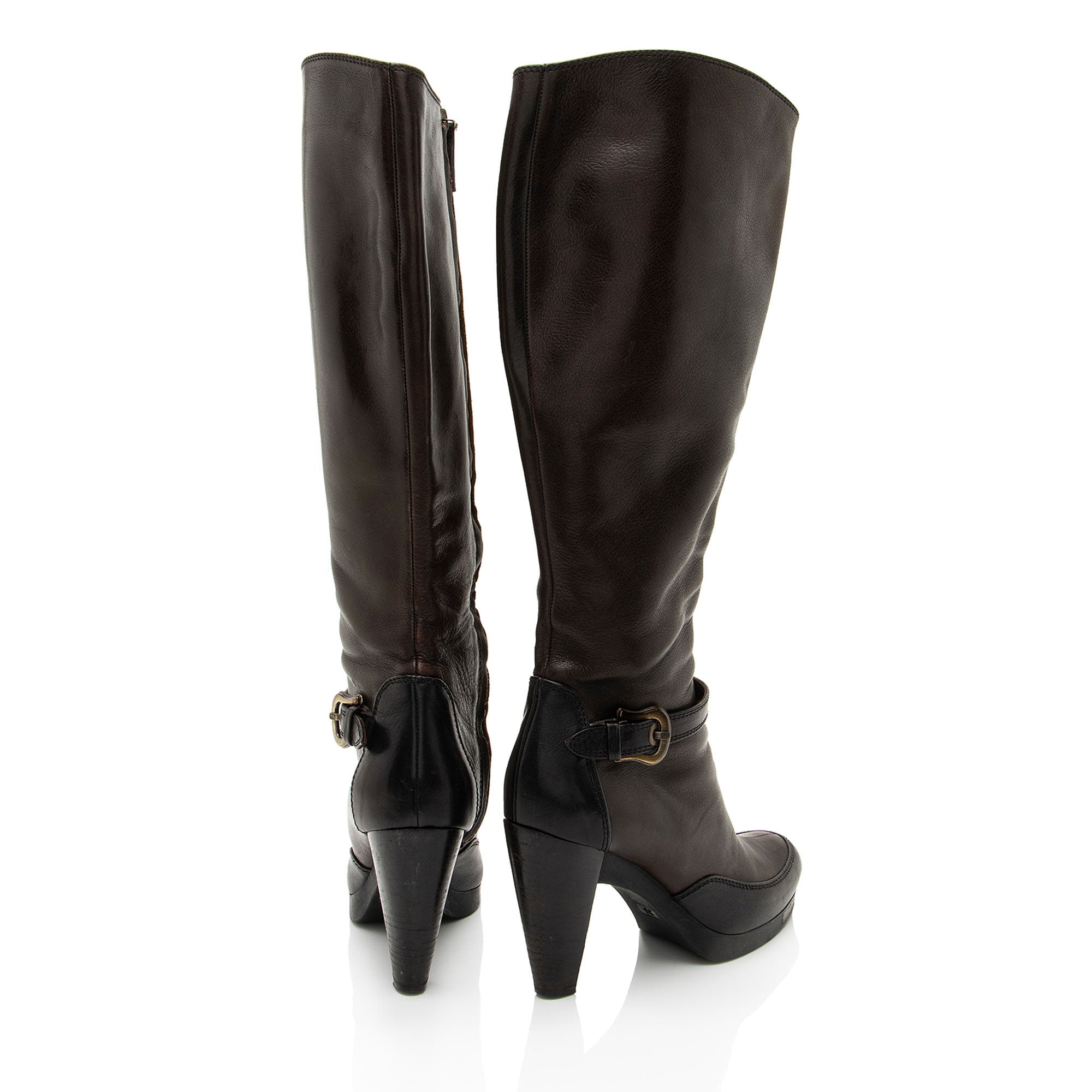Fendi Leather Selleria Platform Knee High Boots - Size 8 / 38
