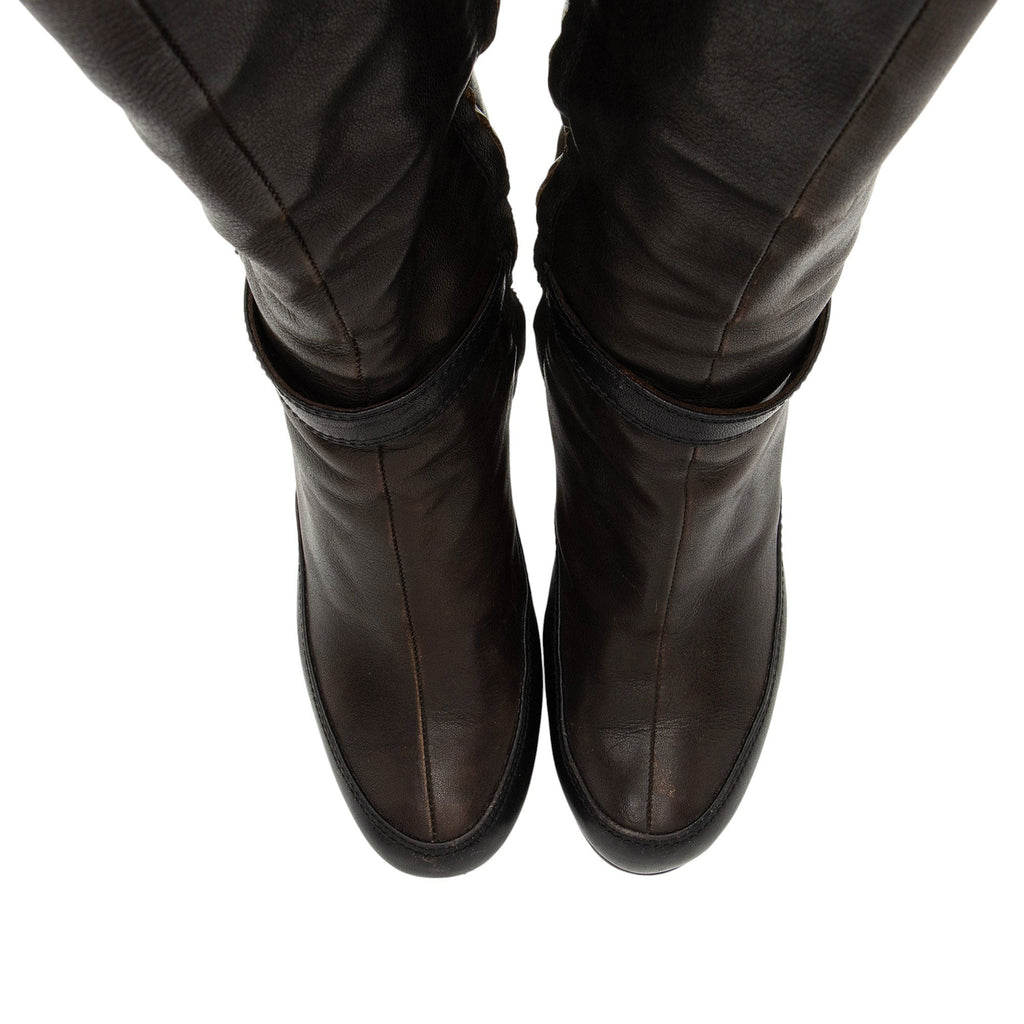 Fendi Leather Selleria Platform Knee High Boots - Size 8 / 38