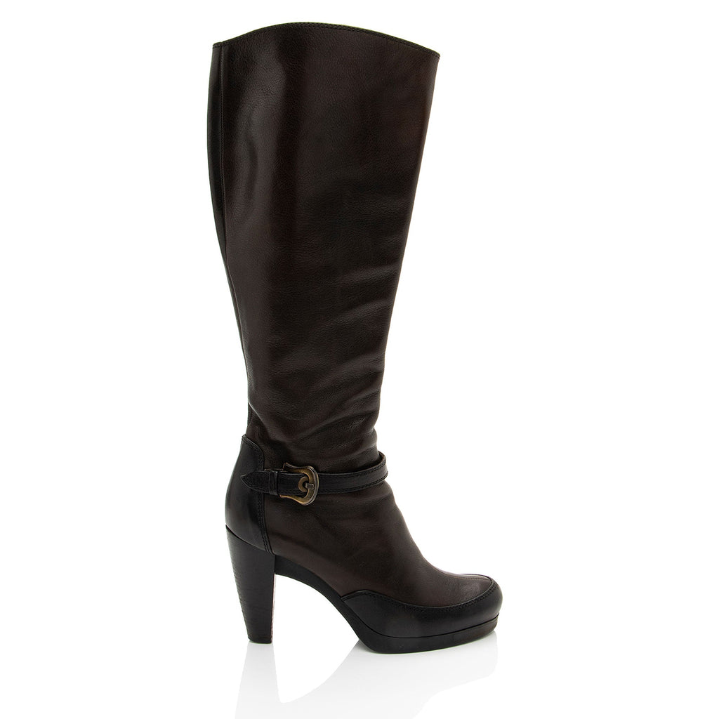 Fendi Leather Selleria Platform Knee High Boots - Size 8 / 38