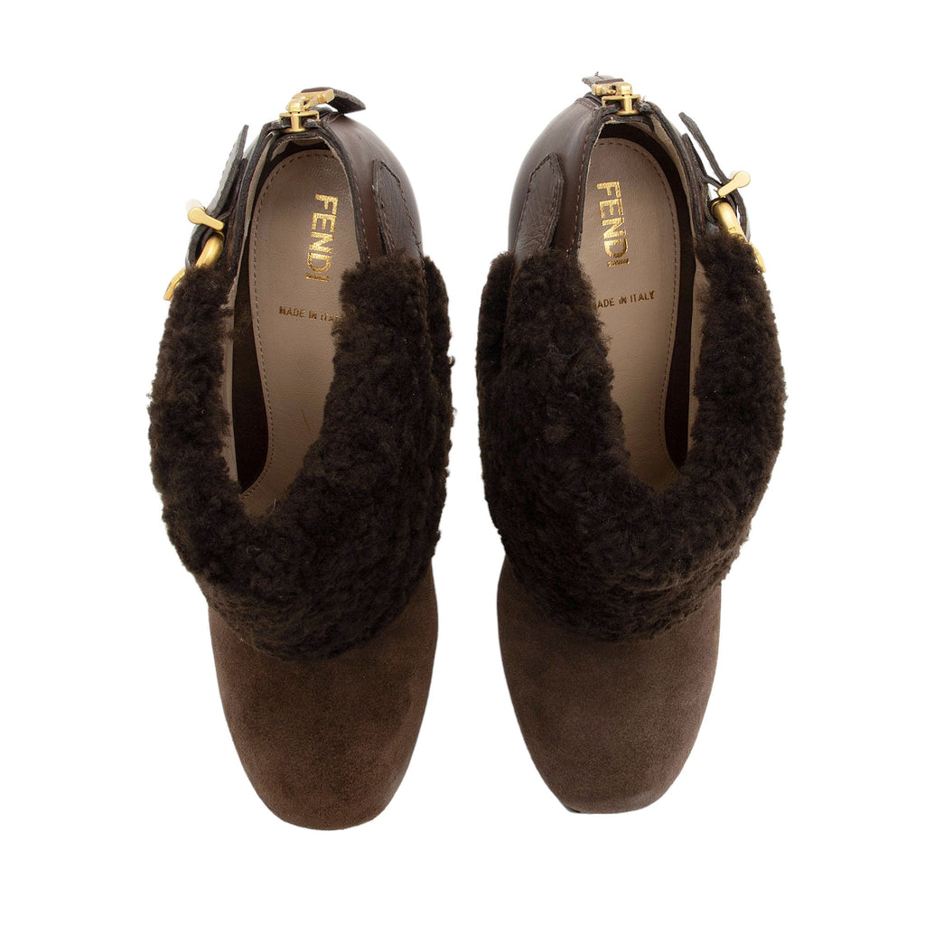 Fendi Suede Shearling Platform Ankle Boots - Size 9.5 / 39.5 (SHF-iHQvwi)