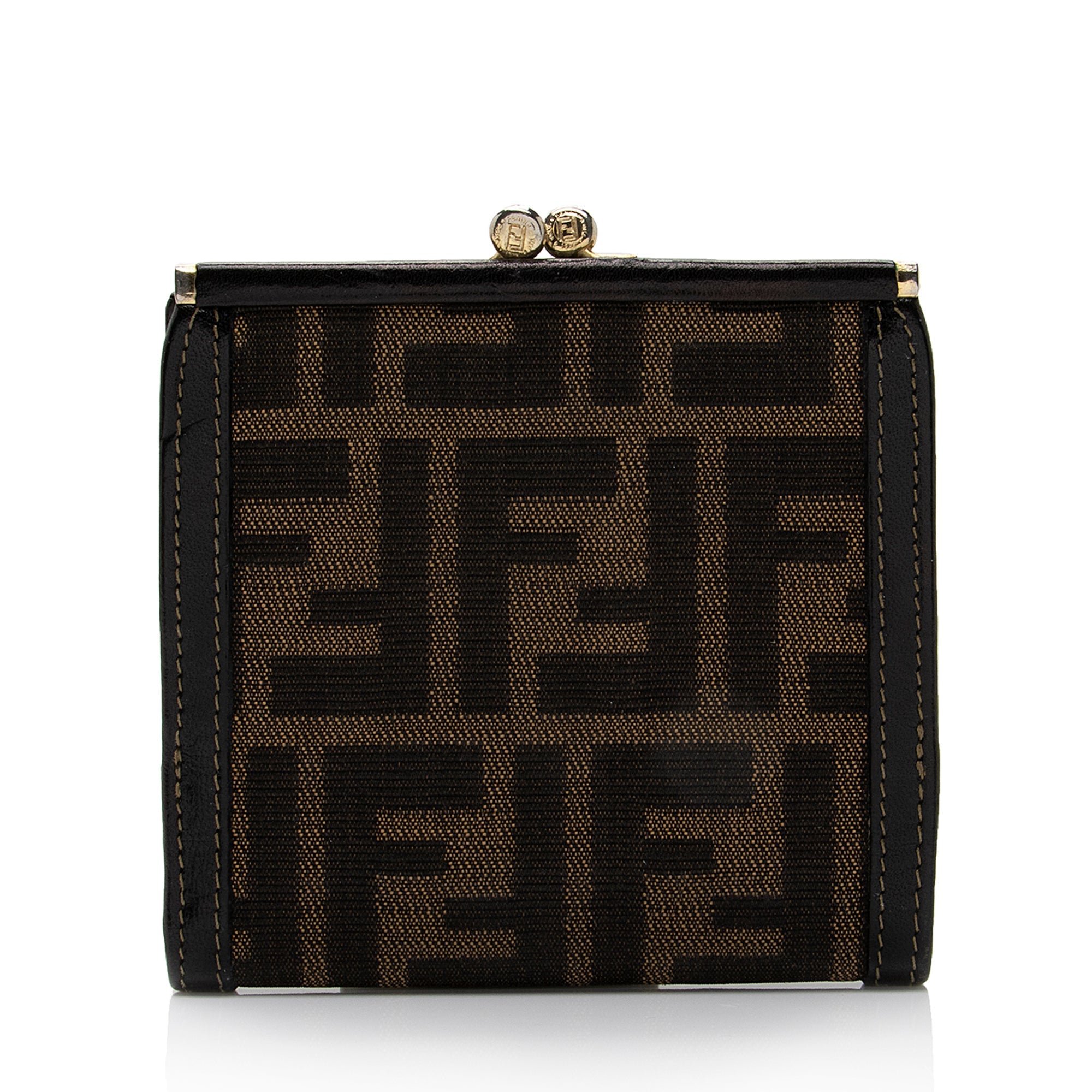 Fendi Vintage Zucca Kiss Lock French Wallet (SHF-J1Q6xA)