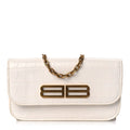 Balenciaga Extra Supple Calfskin Crocodile Embossed Gossip Wallet On Chain Optic White