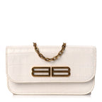 Balenciaga Extra Supple Calfskin Crocodile Embossed Gossip Wallet On Chain Optic White