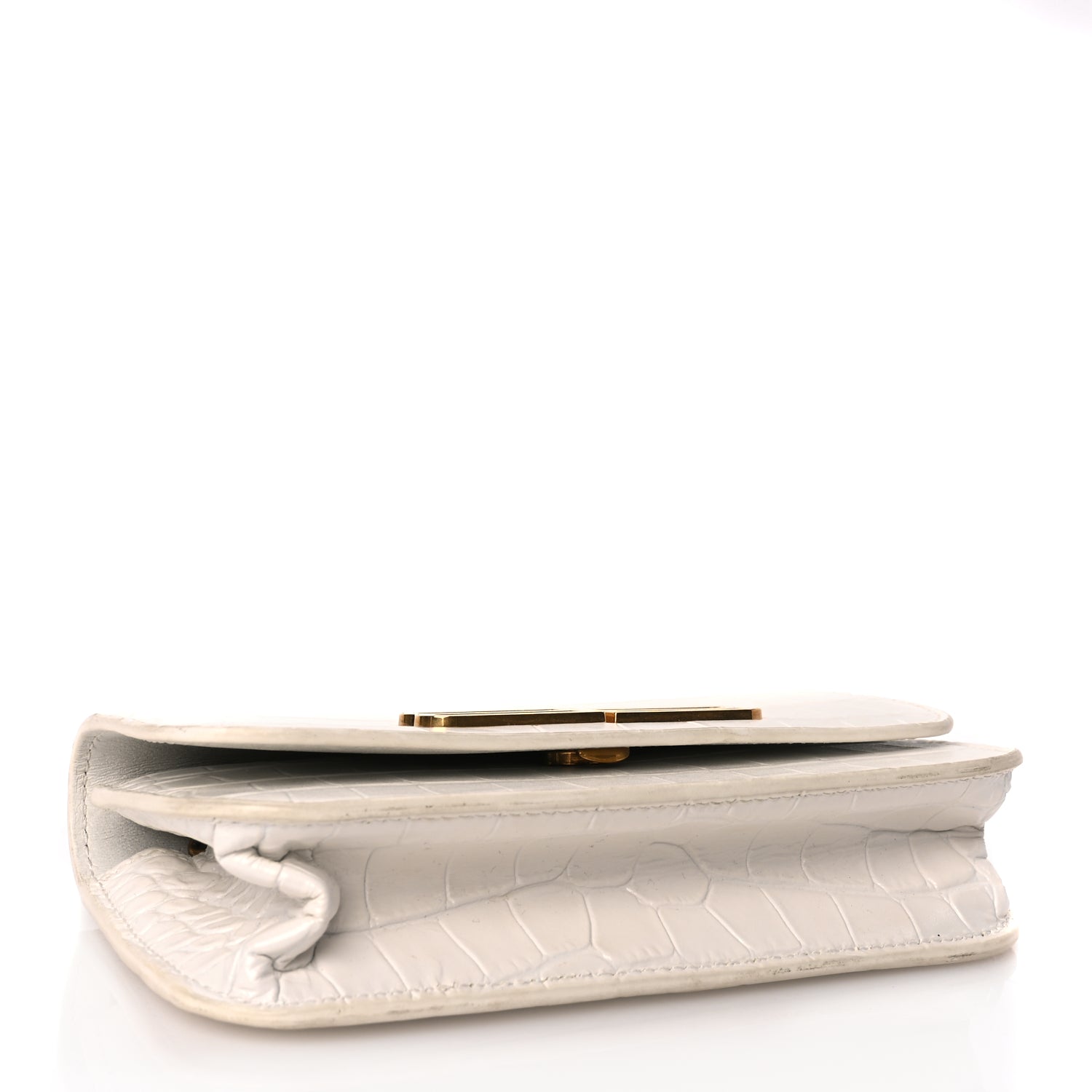 Balenciaga Extra Supple Calfskin Crocodile Embossed Gossip Wallet On Chain Optic White