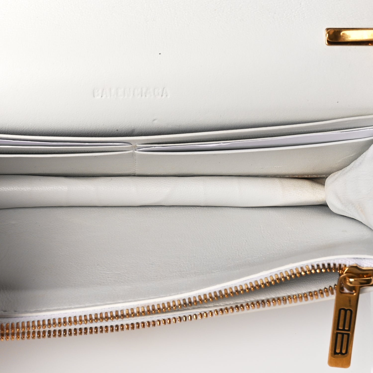 Balenciaga Extra Supple Calfskin Crocodile Embossed Gossip Wallet On Chain Optic White