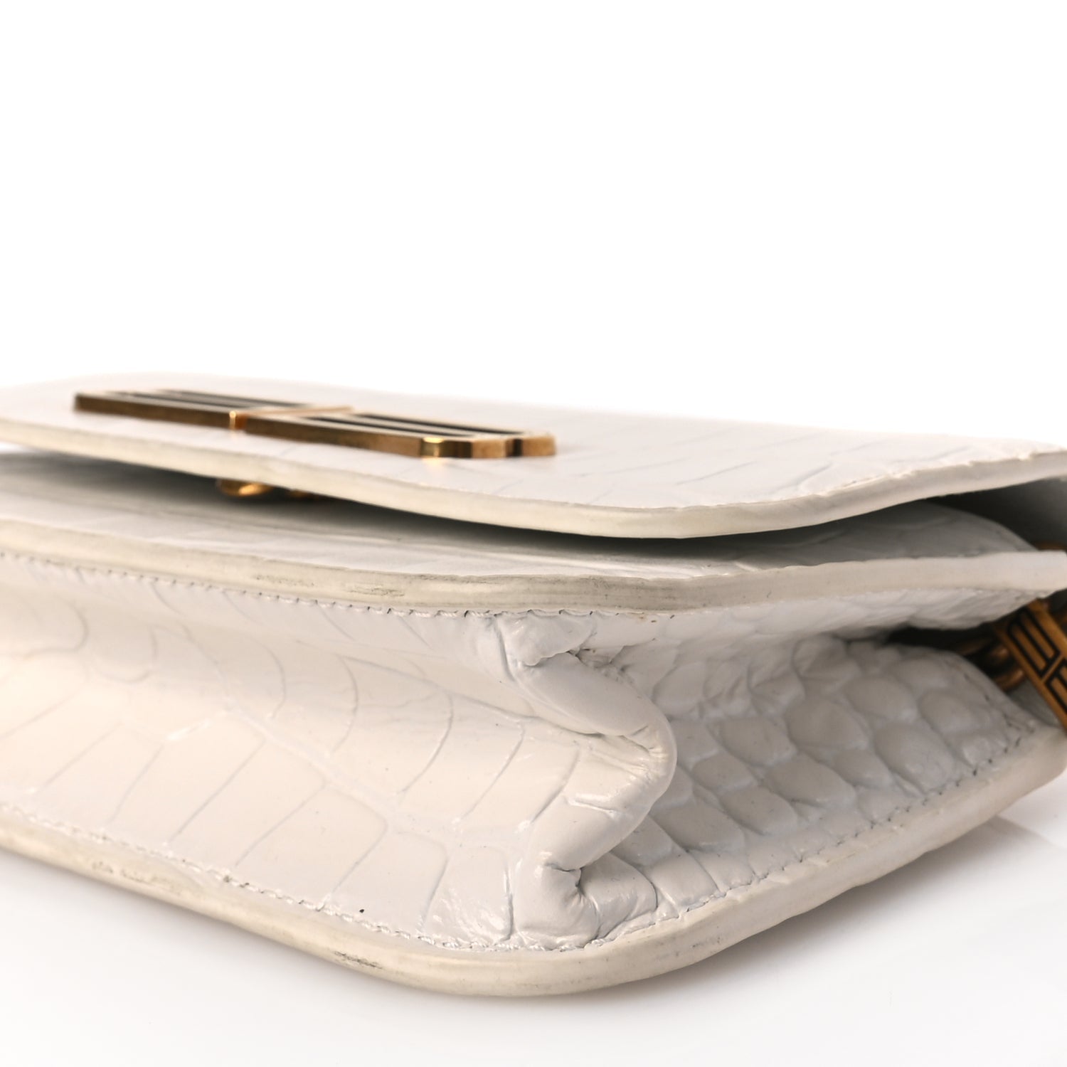 Balenciaga Extra Supple Calfskin Crocodile Embossed Gossip Wallet On Chain Optic White