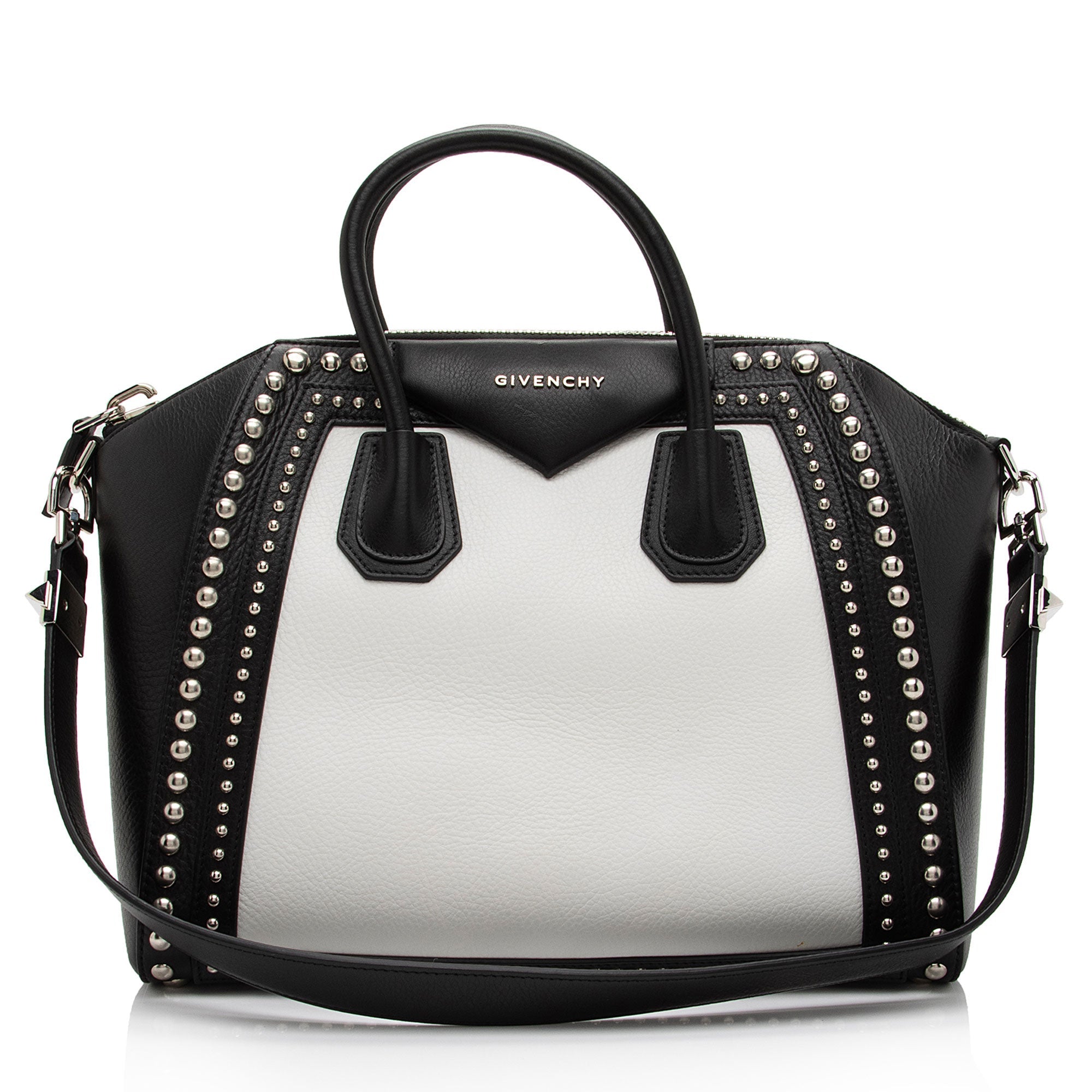 Givenchy Calfskin Bi Color Studded Antigona Medium Satchel