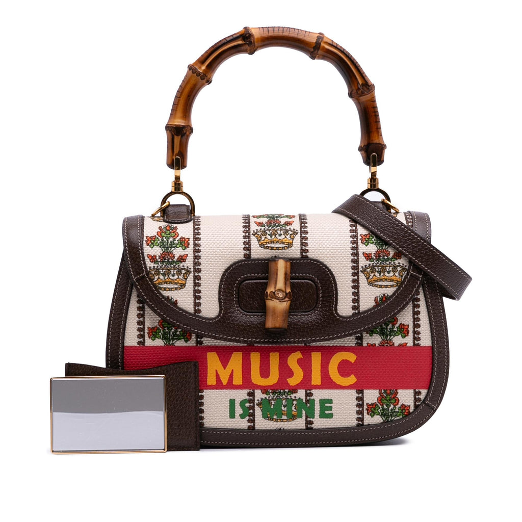 Gucci 100th Anniversary Medium Canvas 1947 Bamboo Top Handle Bag