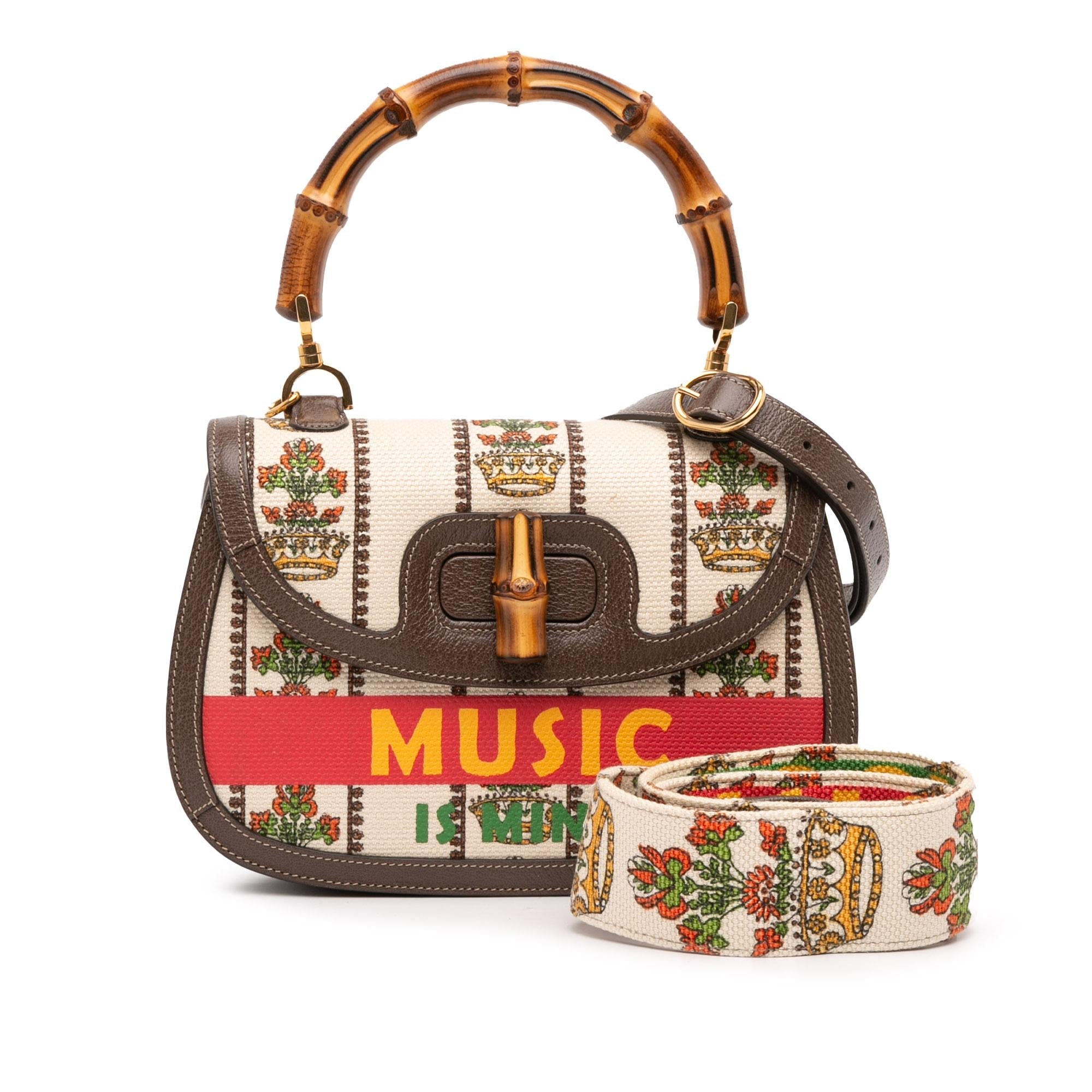 Gucci 100th Anniversary Medium Canvas 1947 Bamboo Top Handle Bag