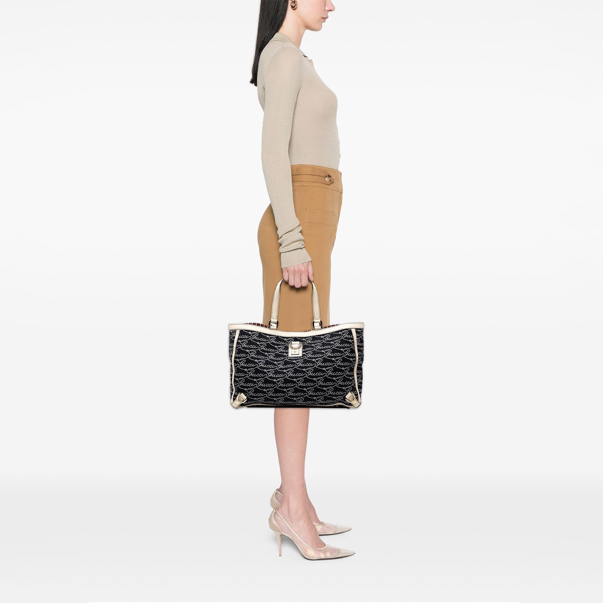 Gucci 85th Anniversary Canvas Logo Abbey D Ring Tote