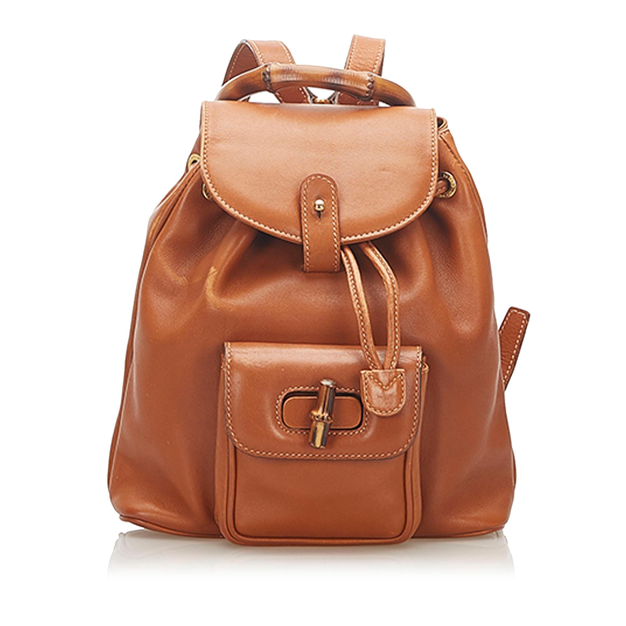 Gucci Bamboo Drawstring Leather Backpack (SHG-18102)