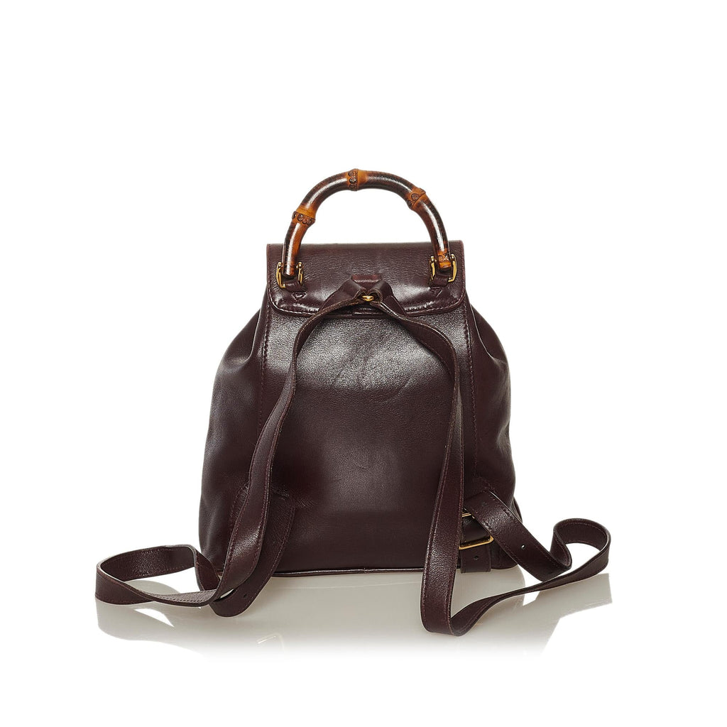 Gucci Bamboo Drawstring Leather Backpack (SHG-34969)