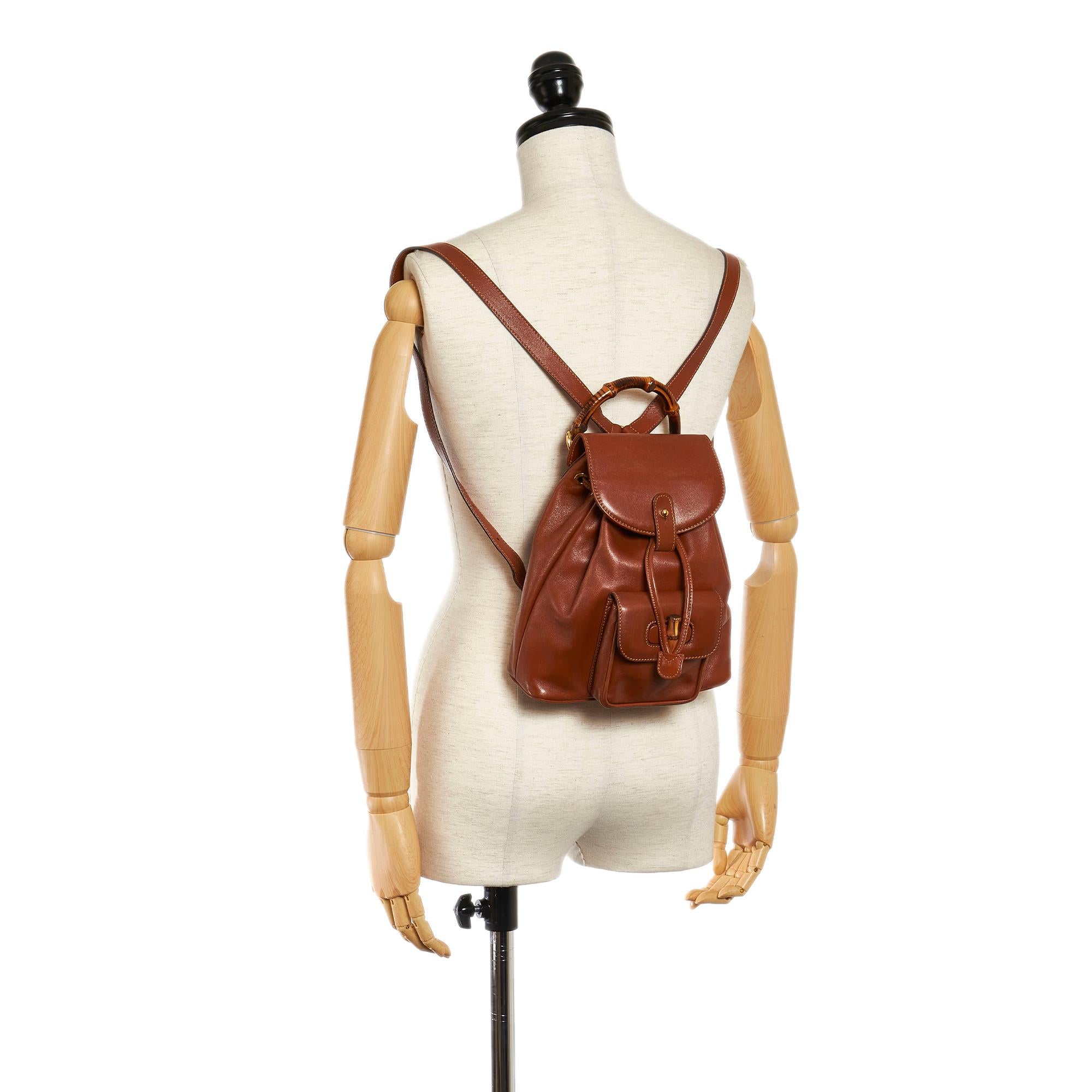 Gucci Bamboo Drawstring Leather Backpack (SHG-36155)